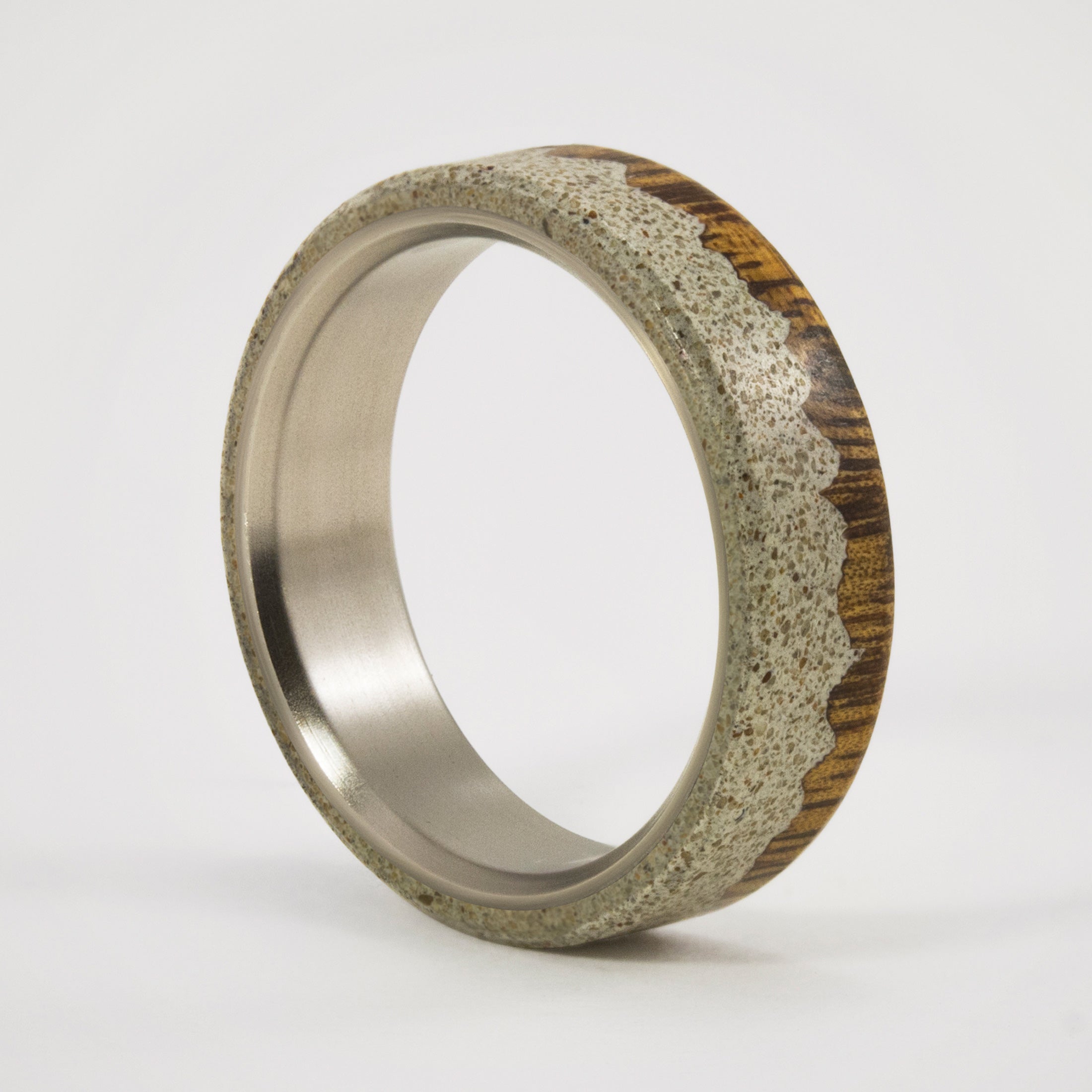 Gray concrete wood & titanium ring