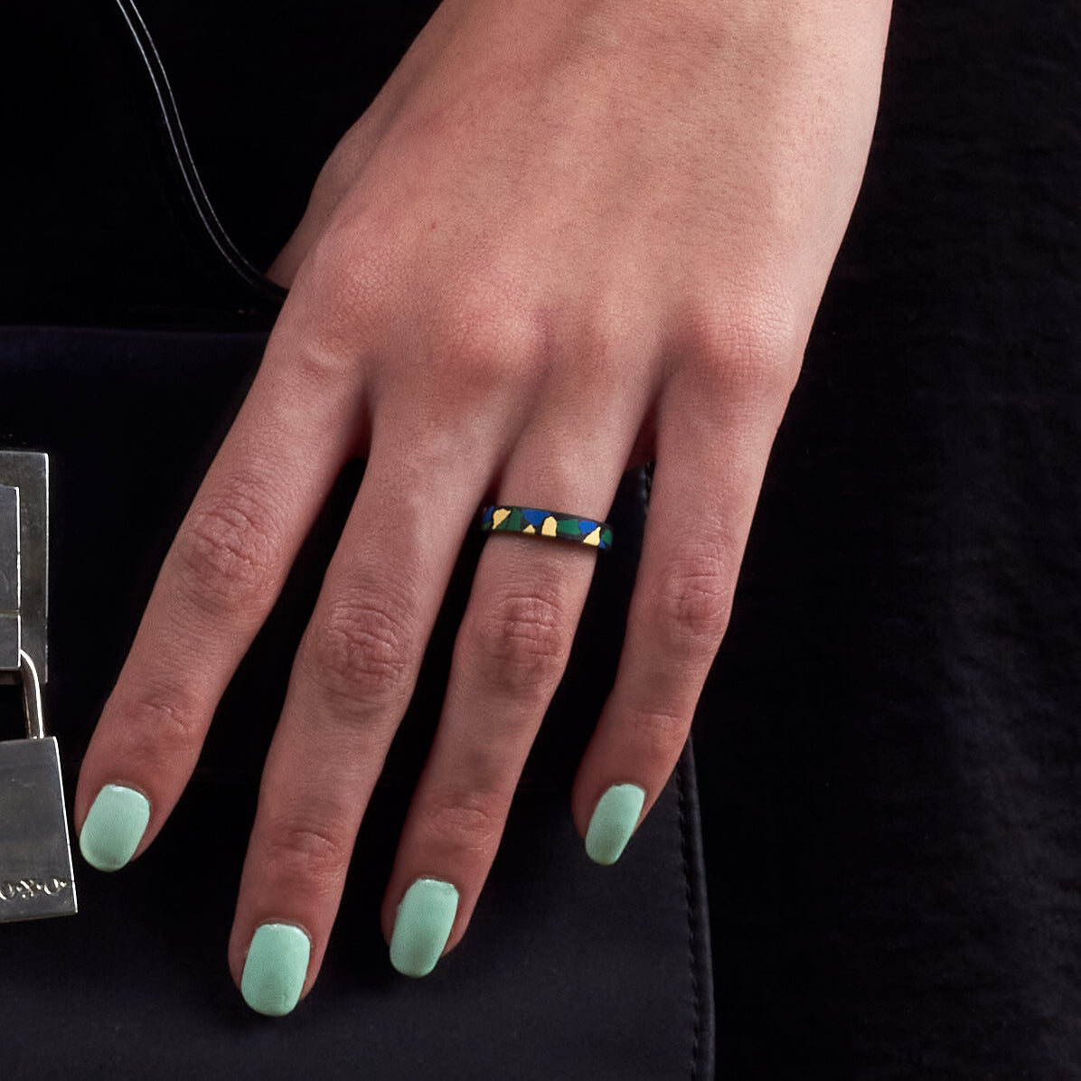 Black green and blue Terrazzo Ring