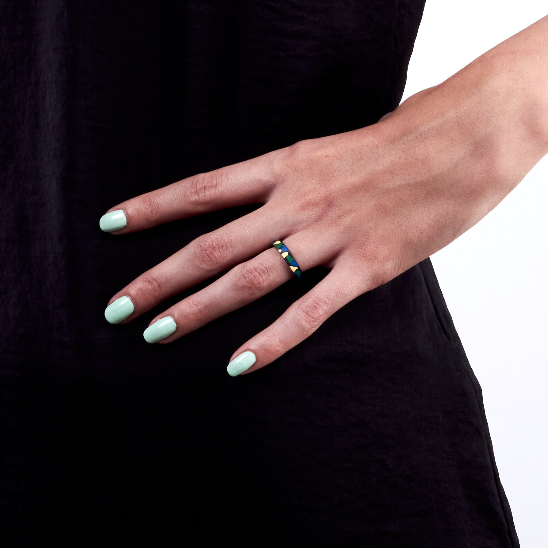 Black green and blue Terrazzo Ring