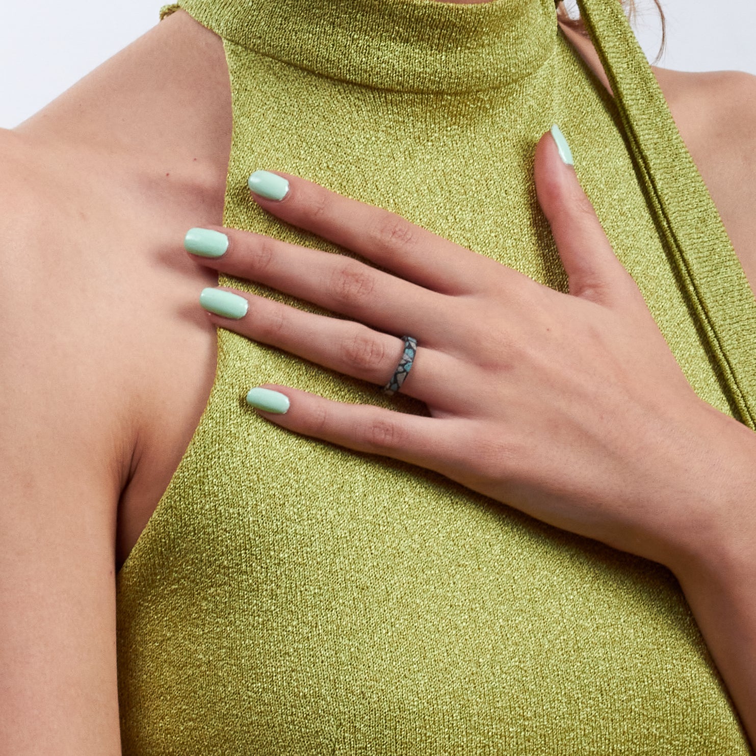 Black turquoise and grey Terrazzo Ring