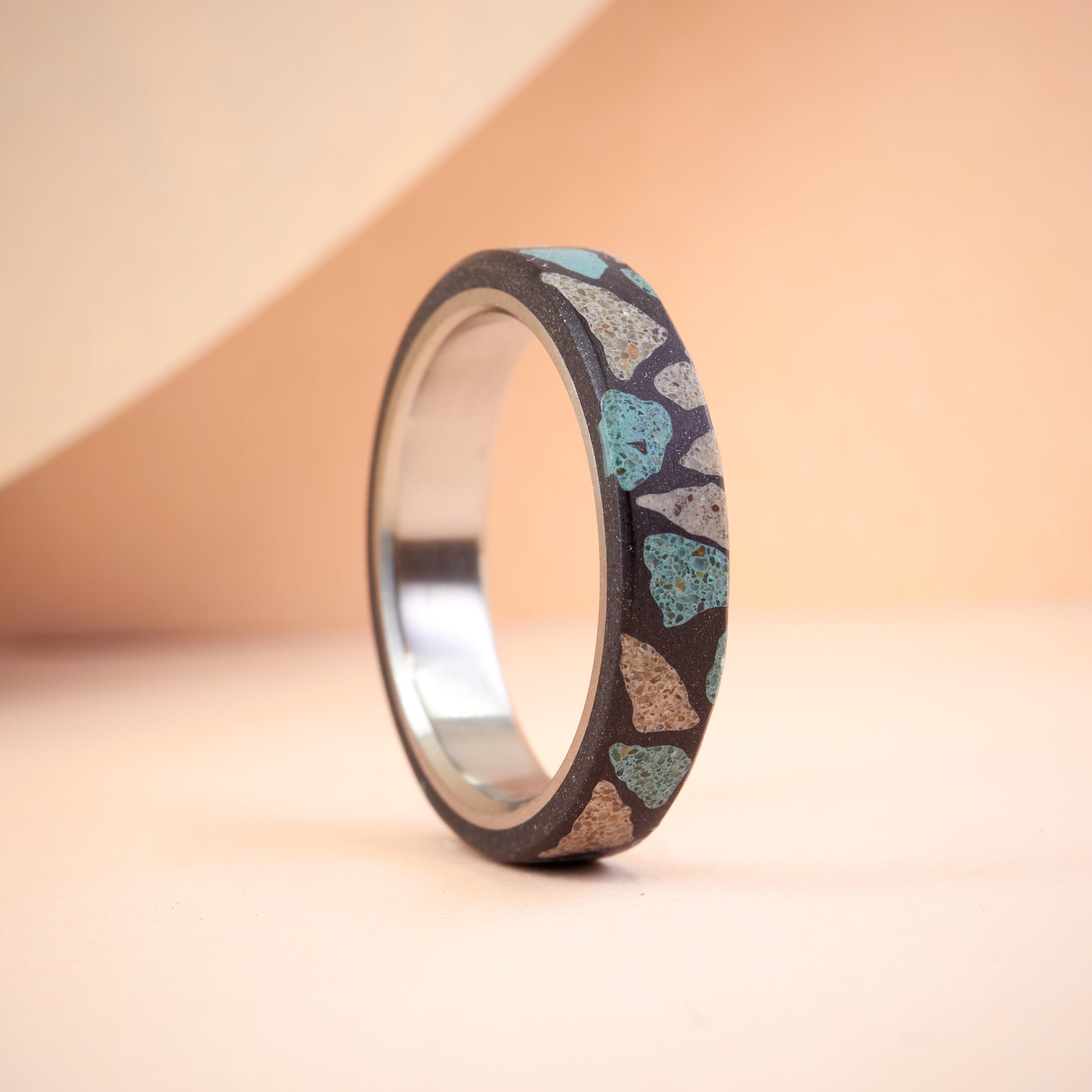Black turquoise and grey Terrazzo Ring