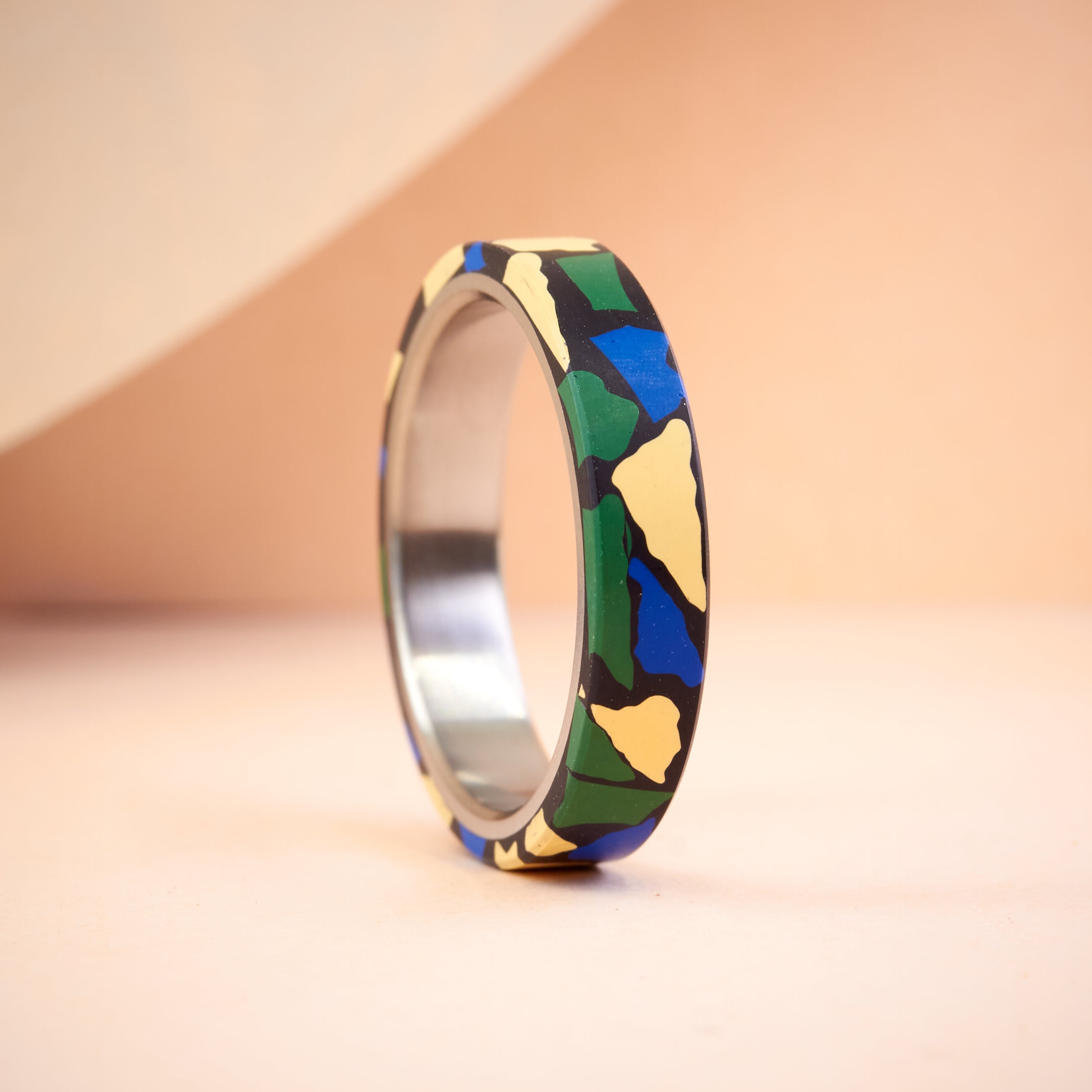Black green and blue Terrazzo Ring