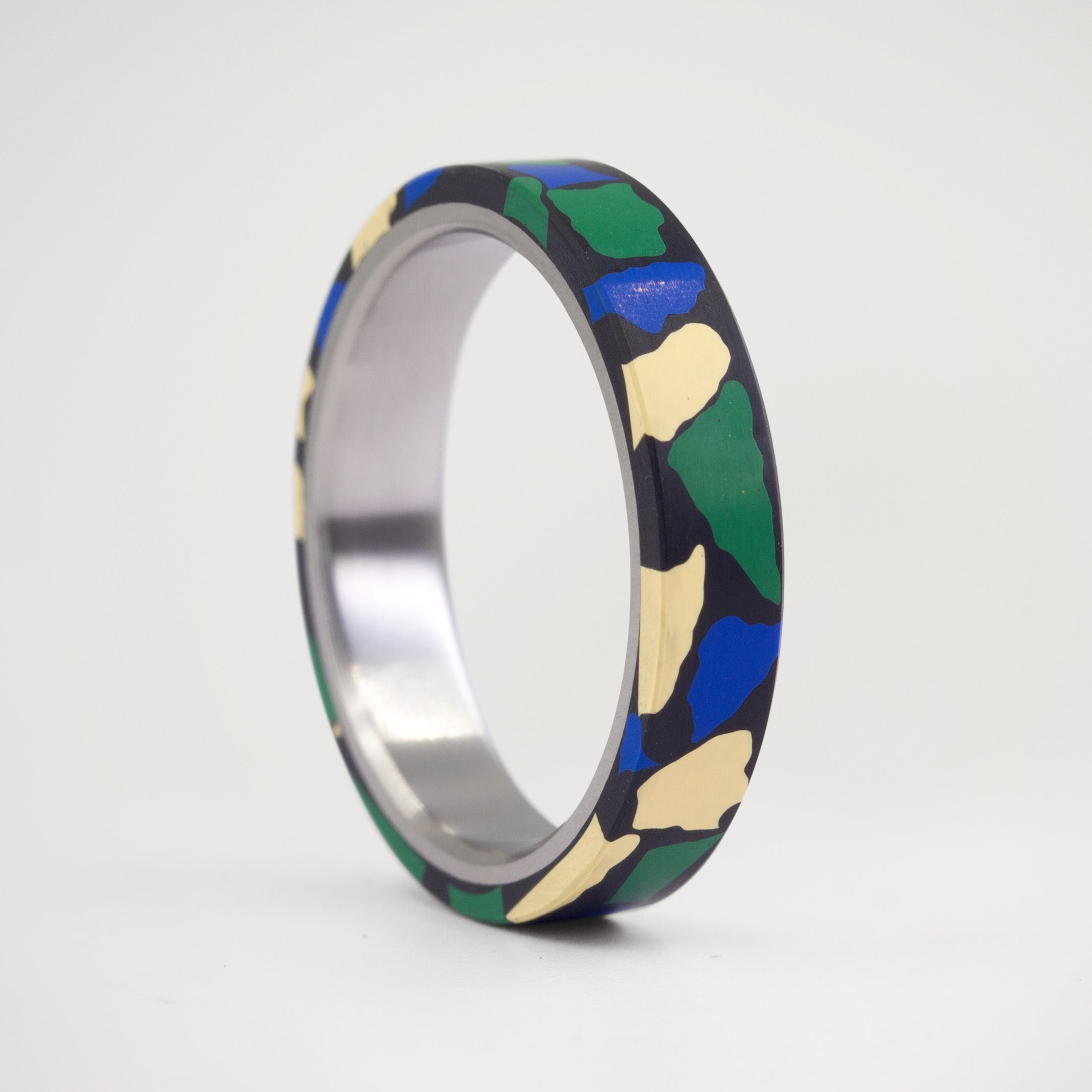 Black green and blue Terrazzo Ring