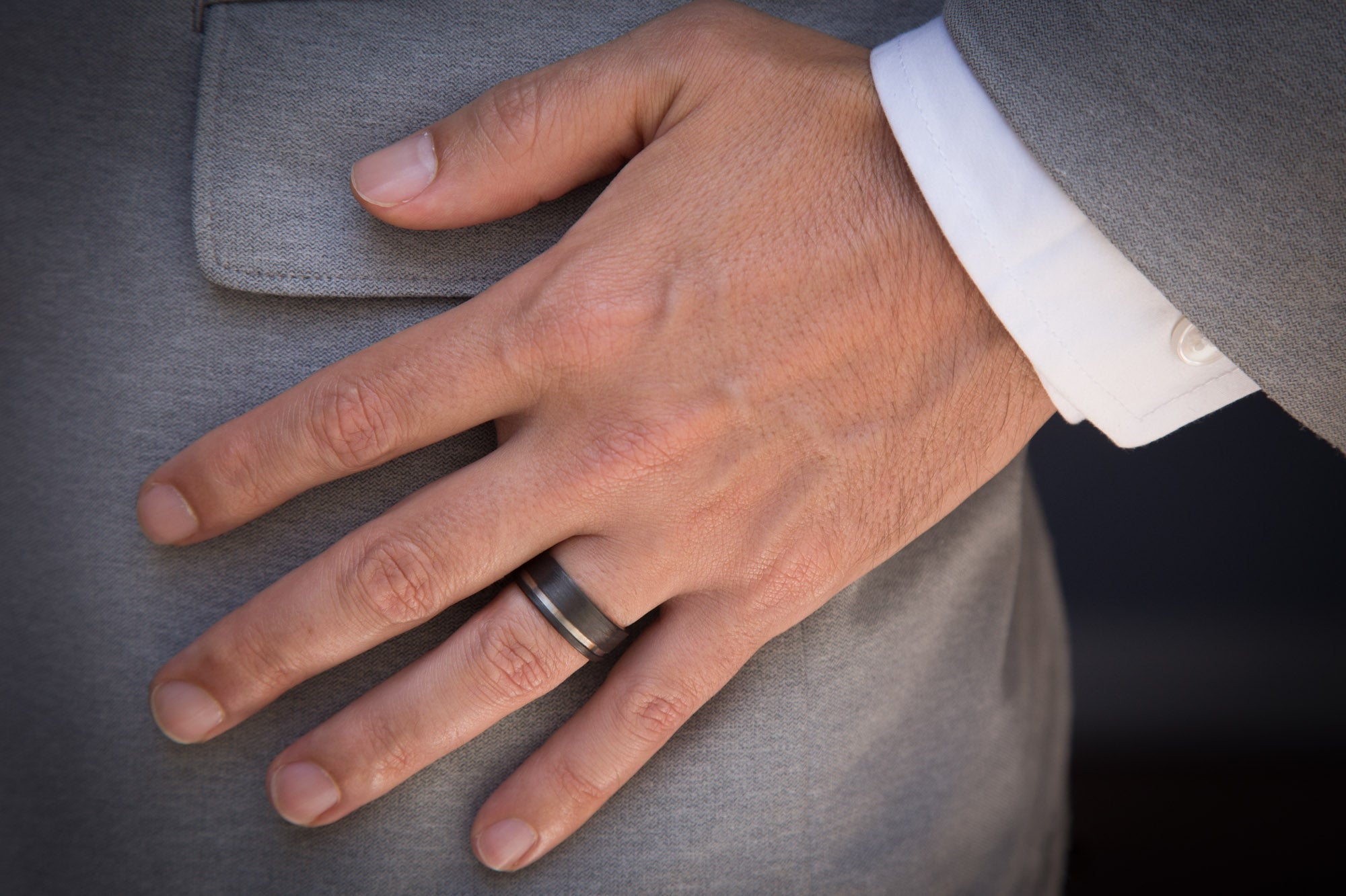 Carbon fiber and titanium Low Relief Men Ring