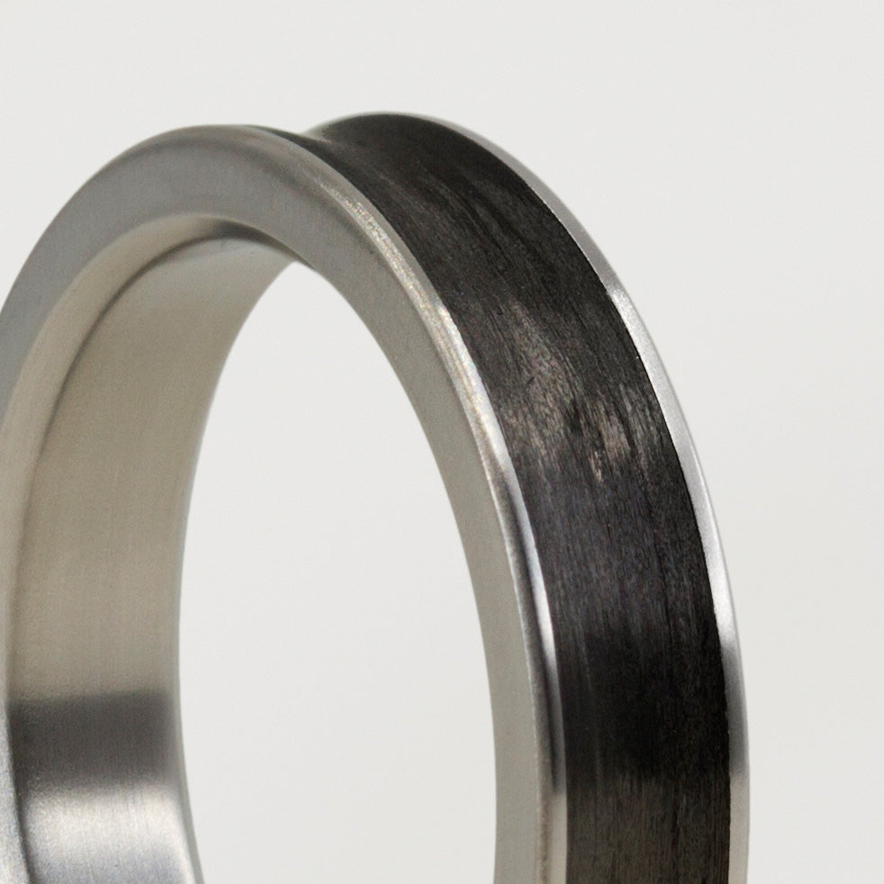 Carbon fiber and titanium Concave Women Ring