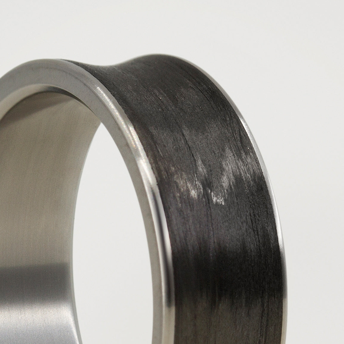 Carbon fiber and titanium Concave Men Ring