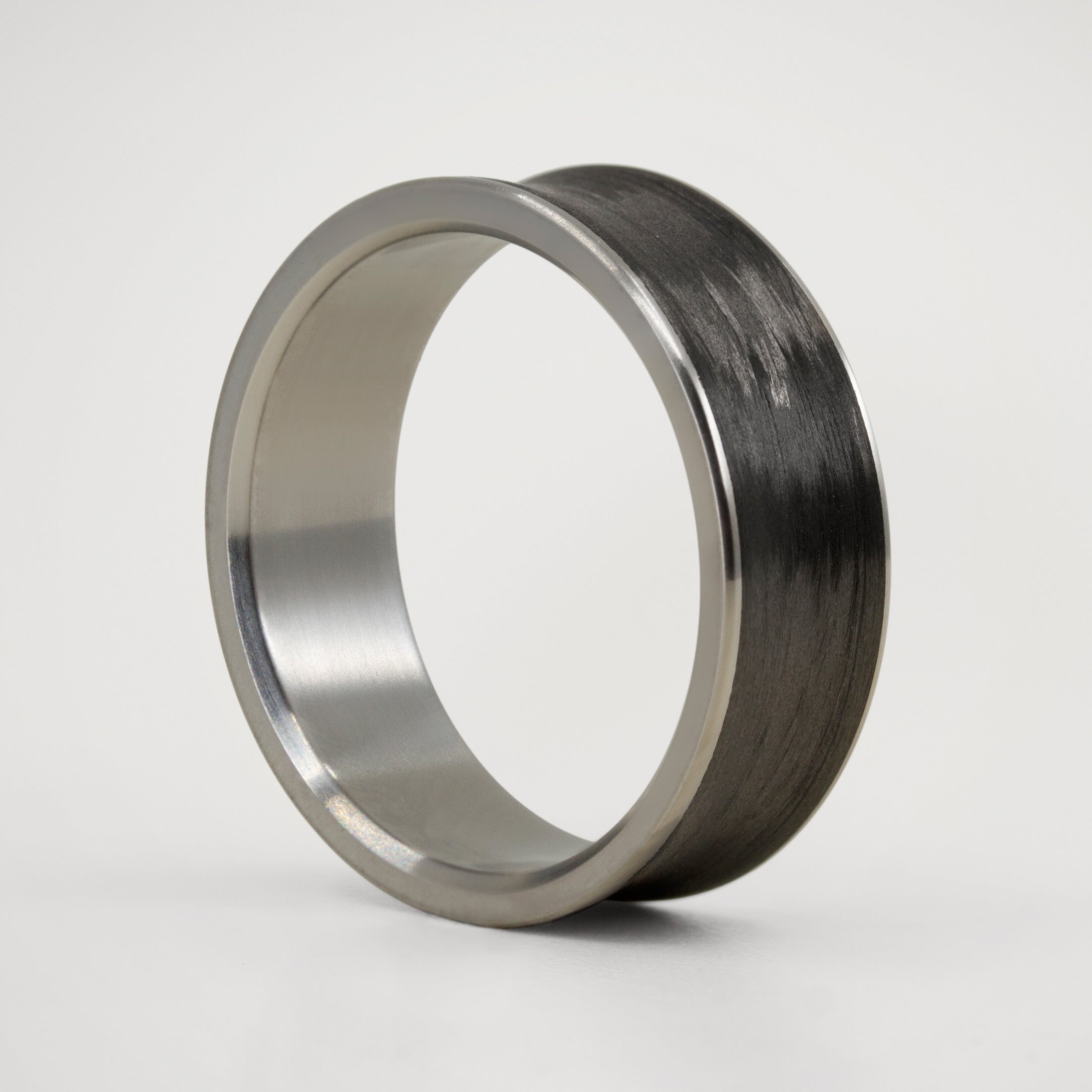 Carbon fiber and titanium Concave Men Ring
