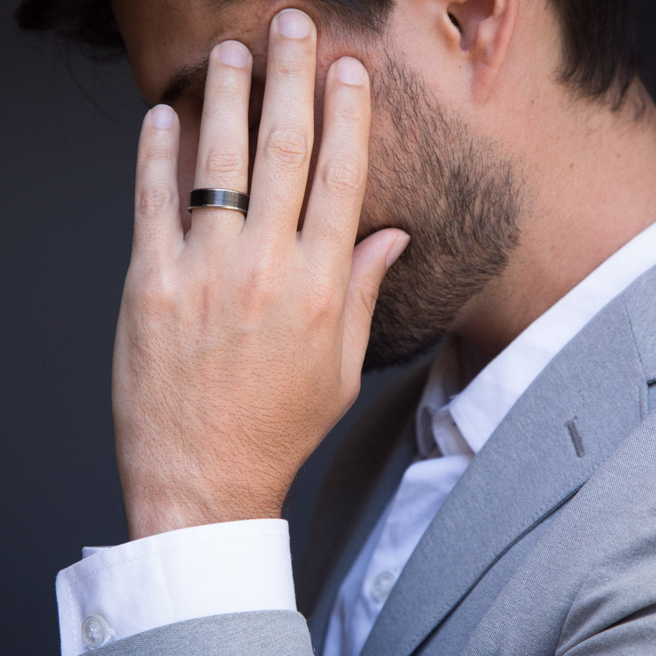 Carbon fiber and polished titanium Men Ring