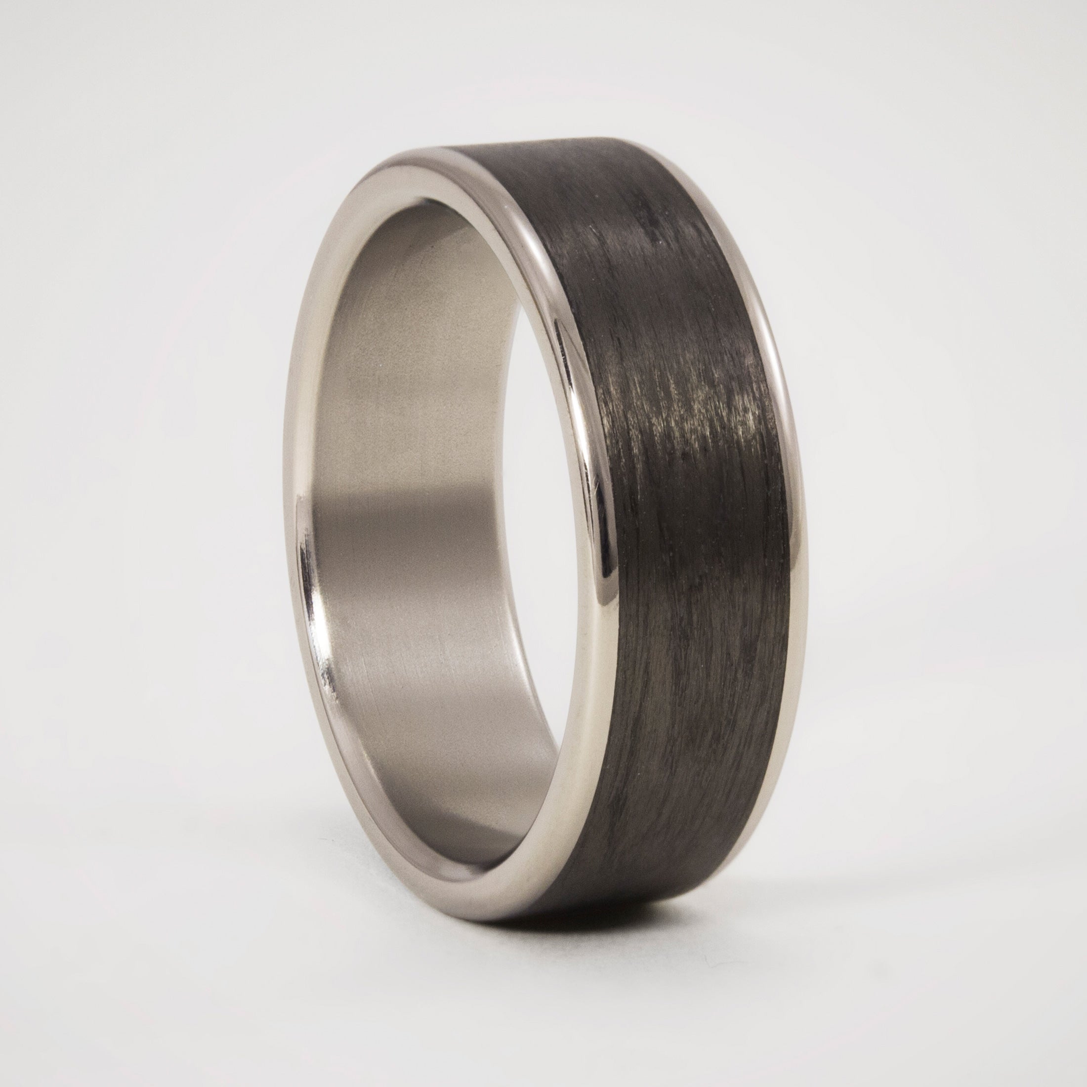 Carbon fiber and polished titanium Men Ring
