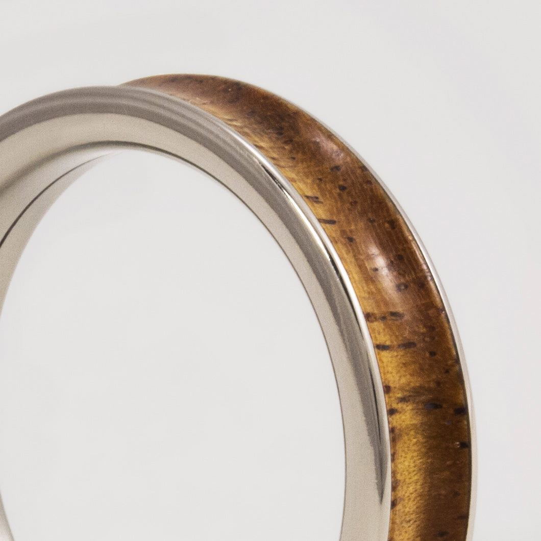 wood and polished titanium women ring
