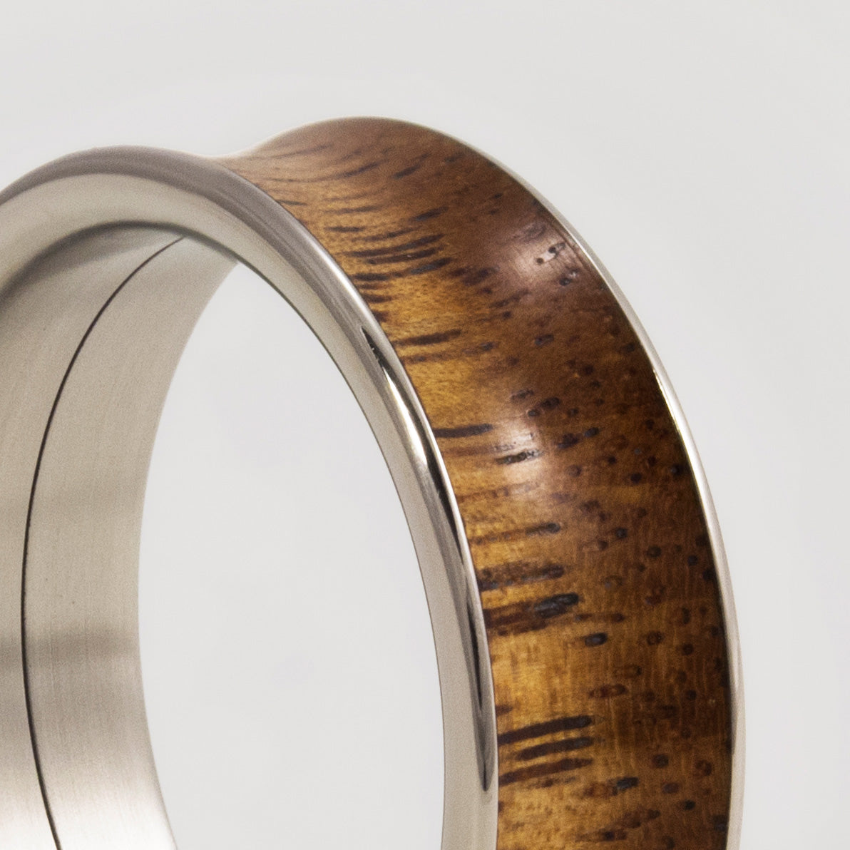 wood and polished titanium men ring