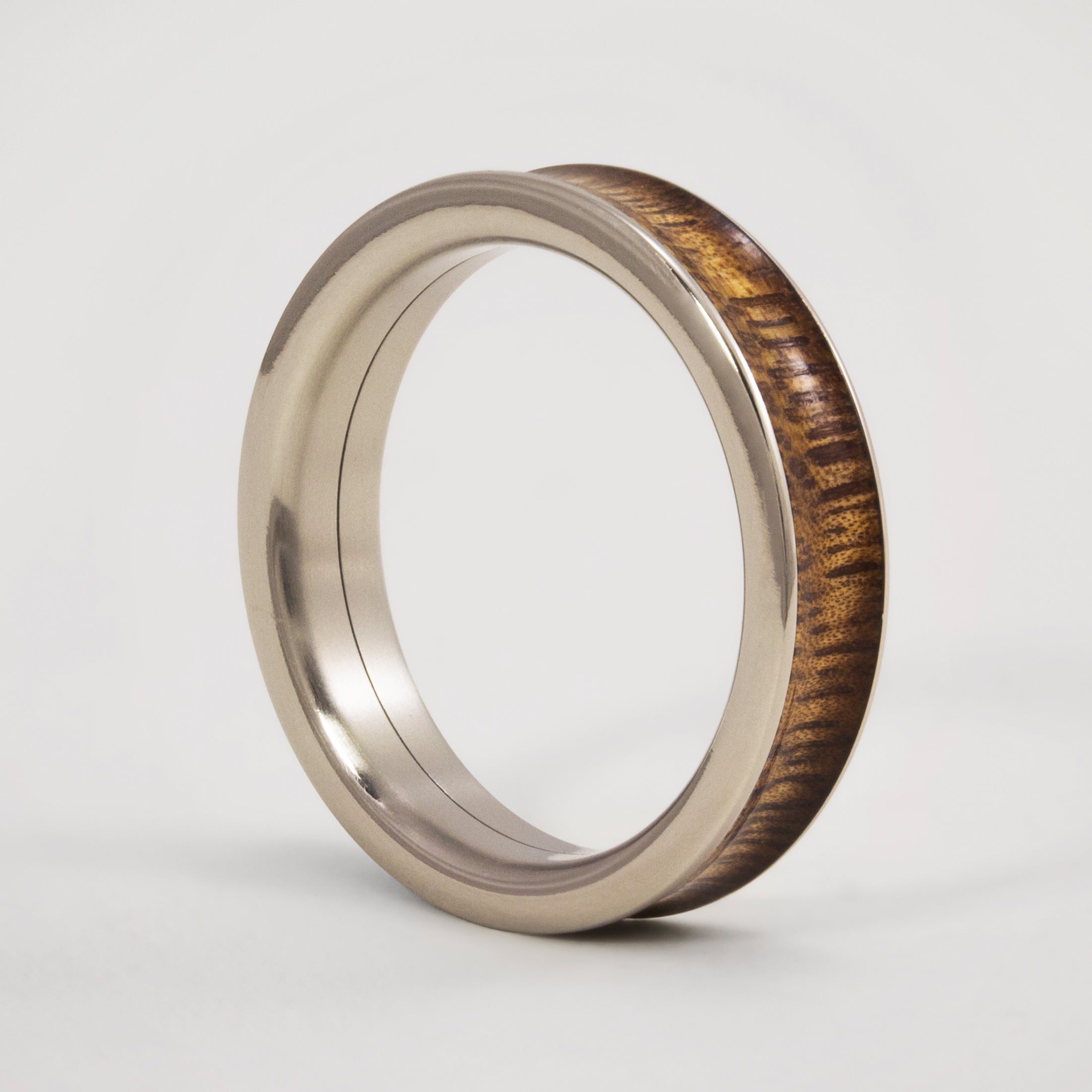 wood and polished titanium women ring