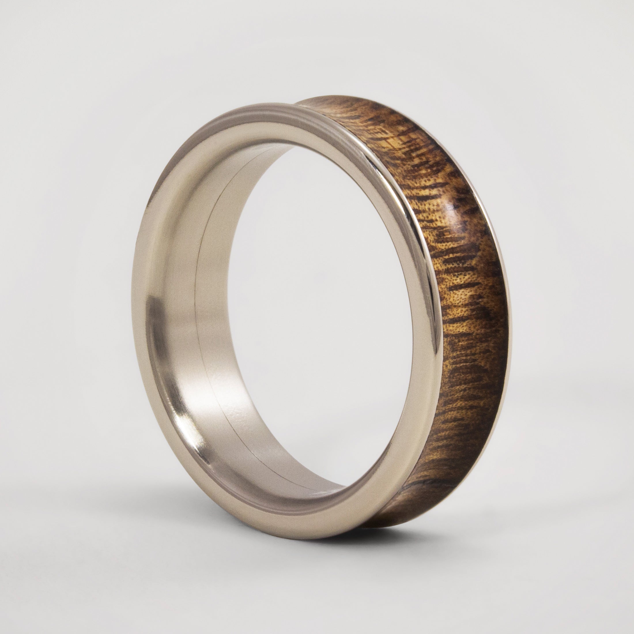 wood and polished titanium men ring