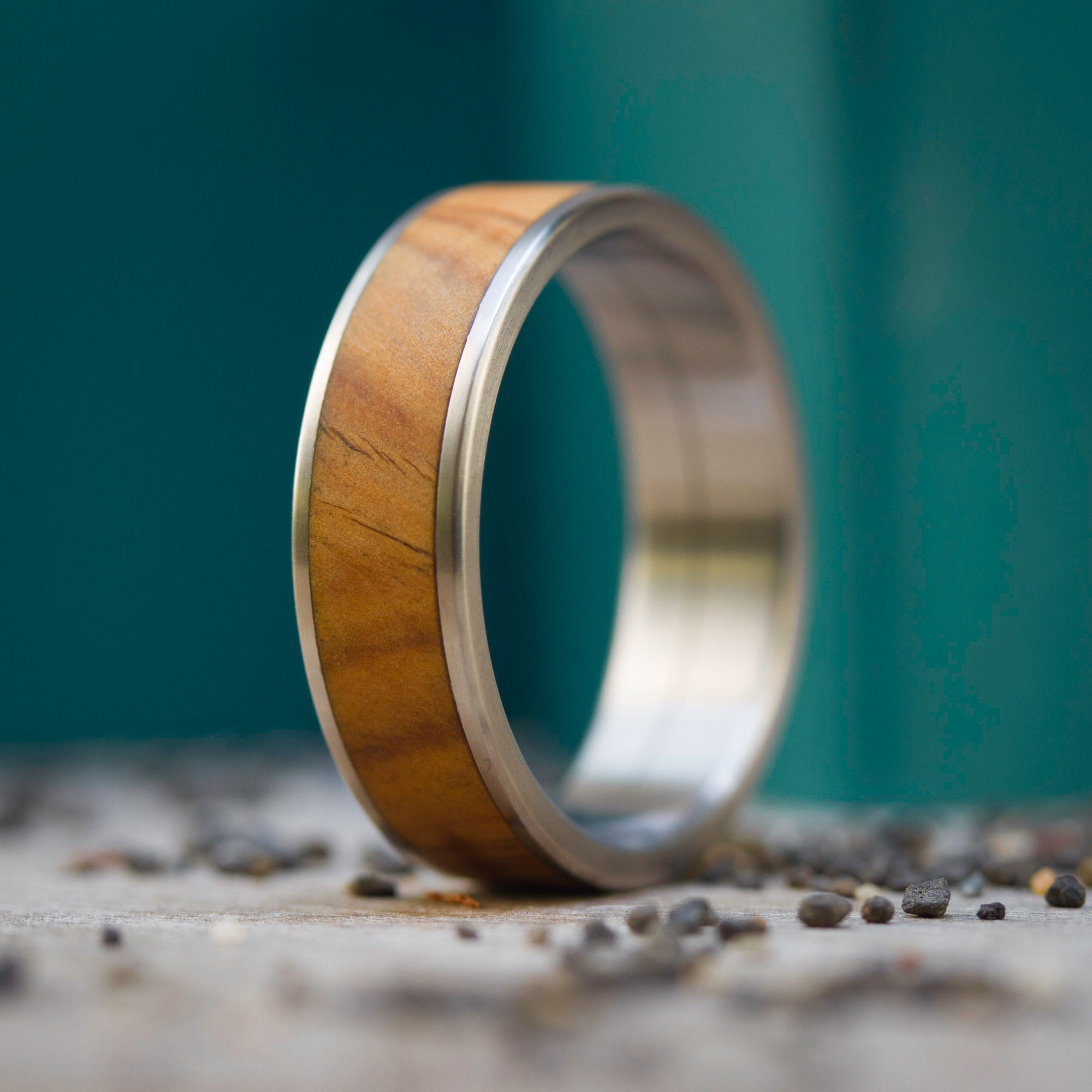 wood and titanium parallels ring