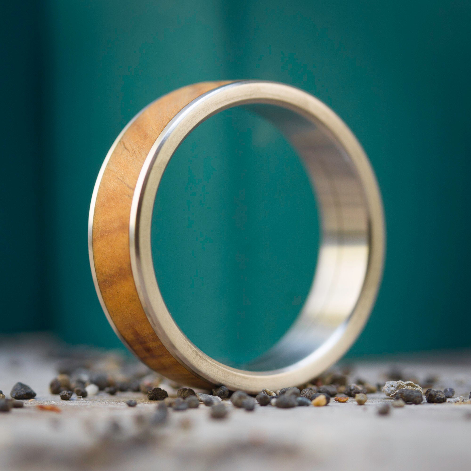 wood and titanium parallels ring