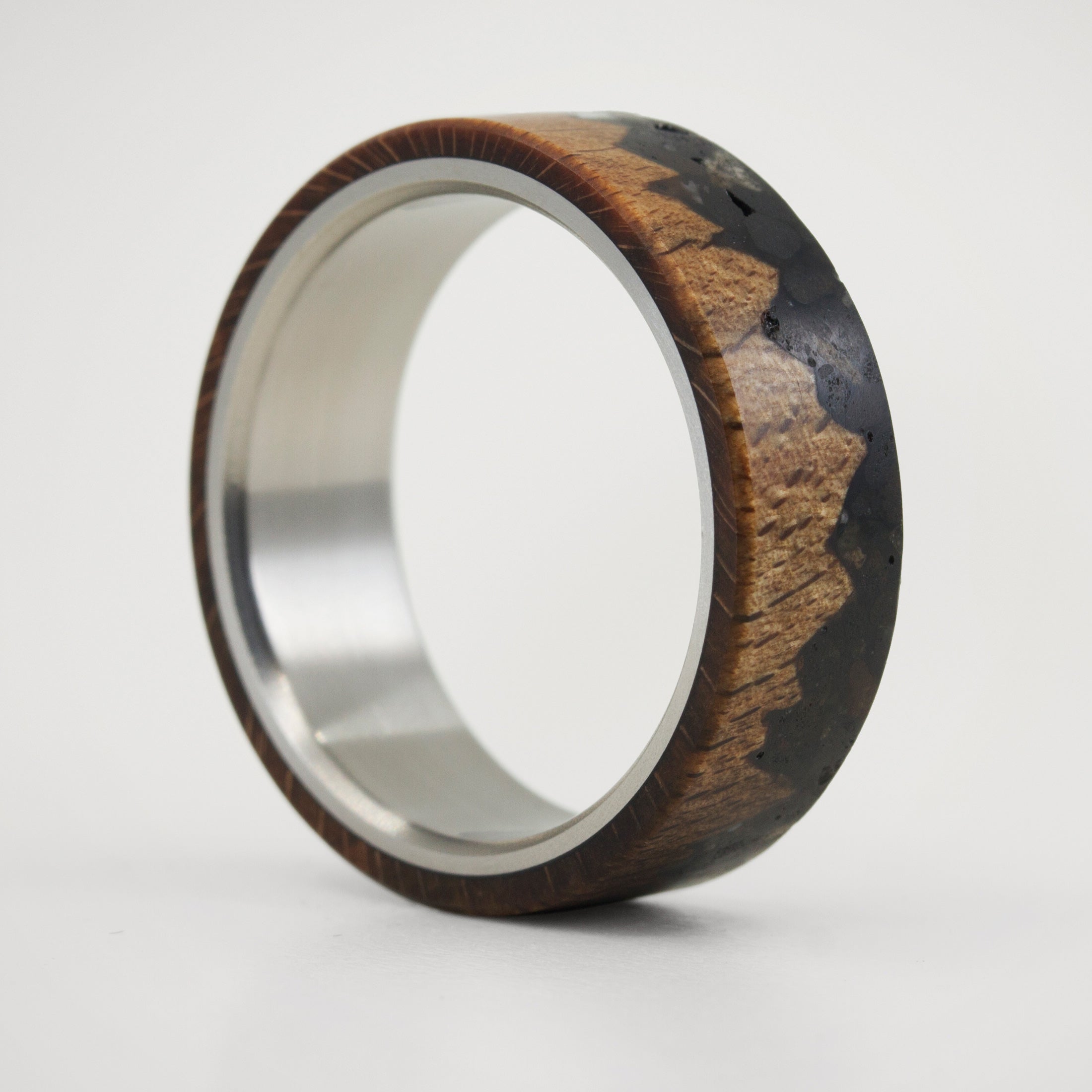 Rustic patagonic stone, wood and titanium ring