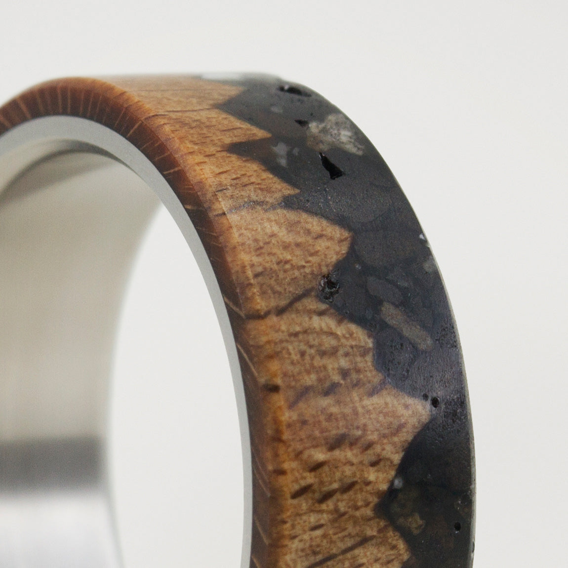 Rustic patagonic stone, wood and titanium ring