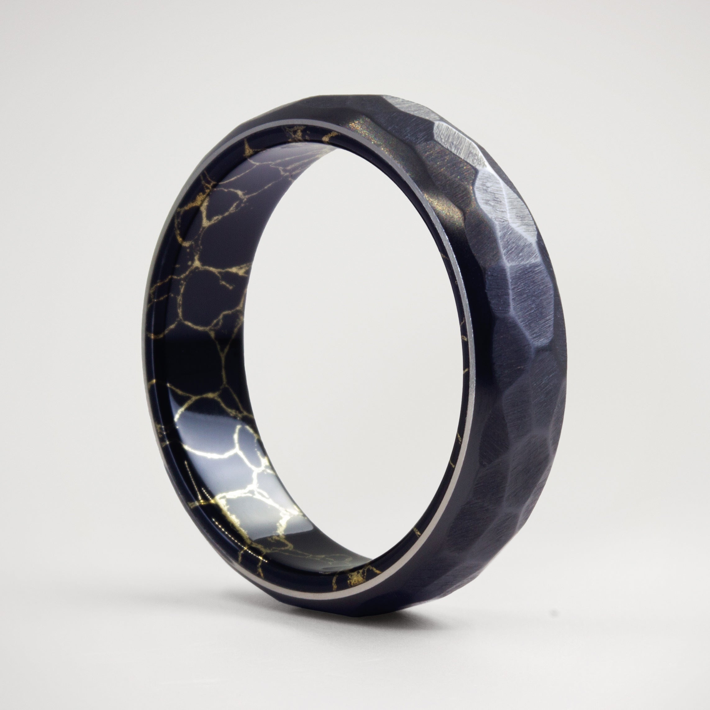 Hammered Black Zirconium & Trustone ring