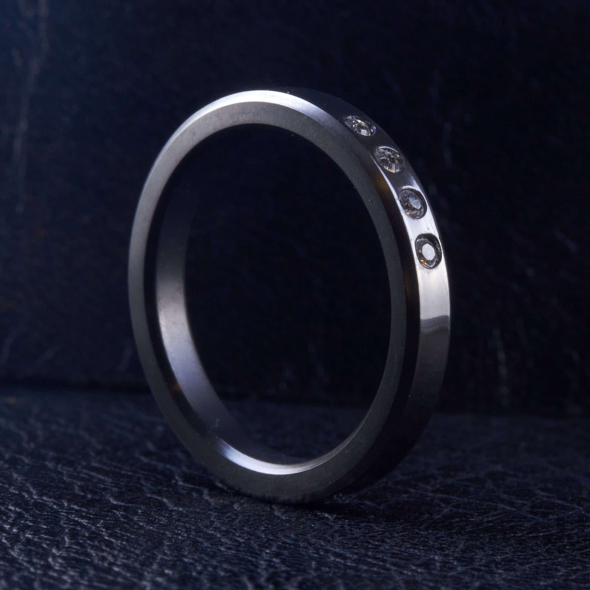 Concave Zirconium with crystals Ring