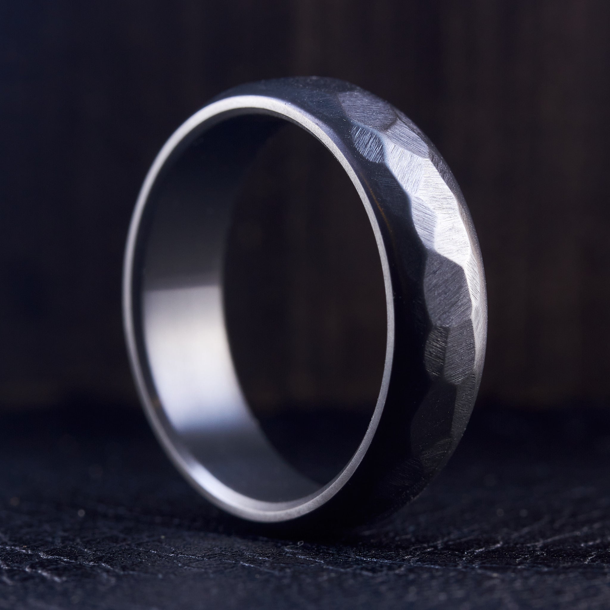 Hammered Black Zirconium men ring