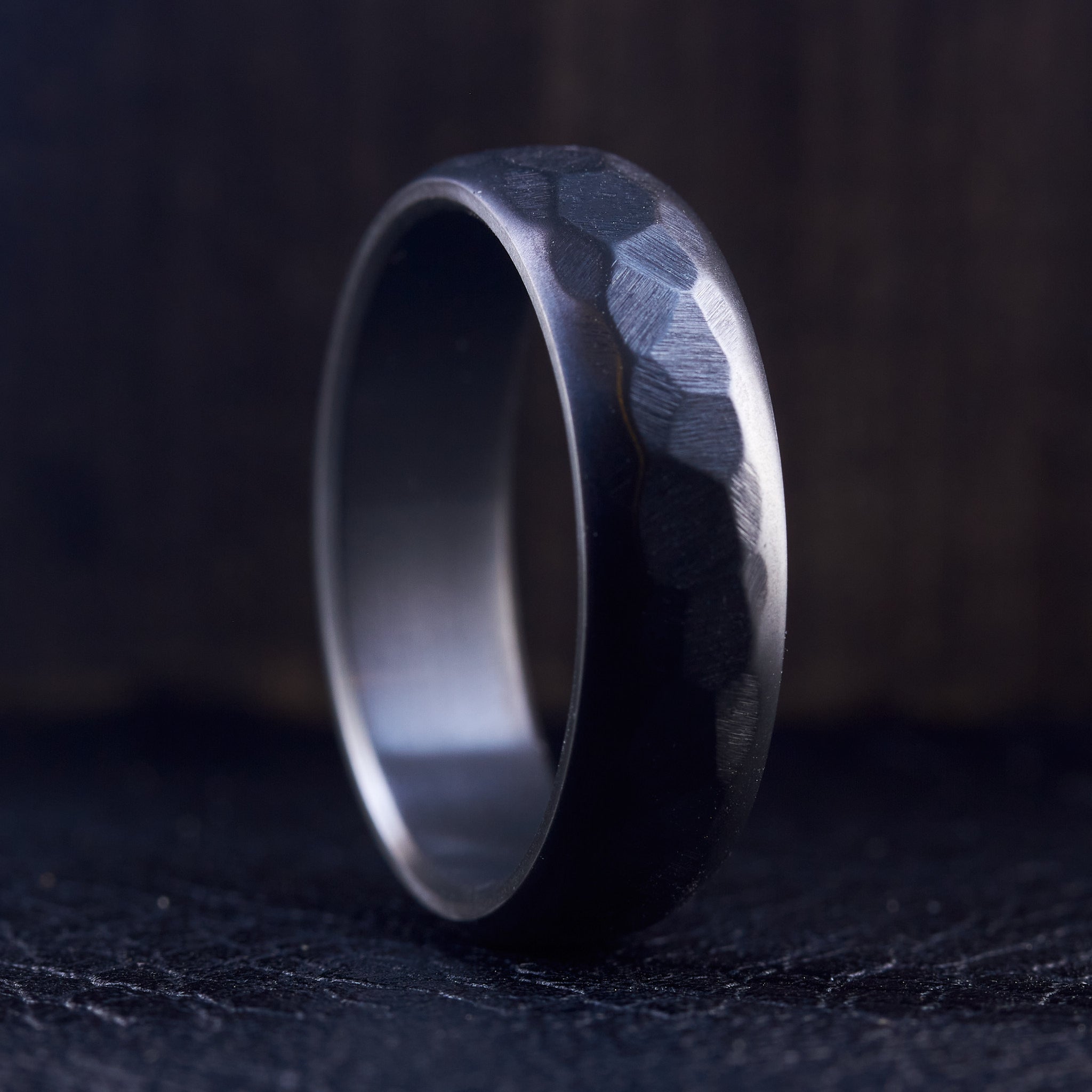 Hammered Black Zirconium men ring