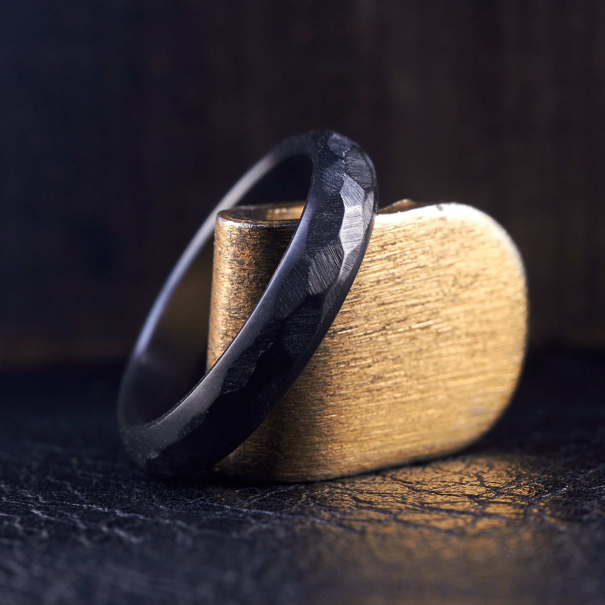Hammered Black Zirconium women ring