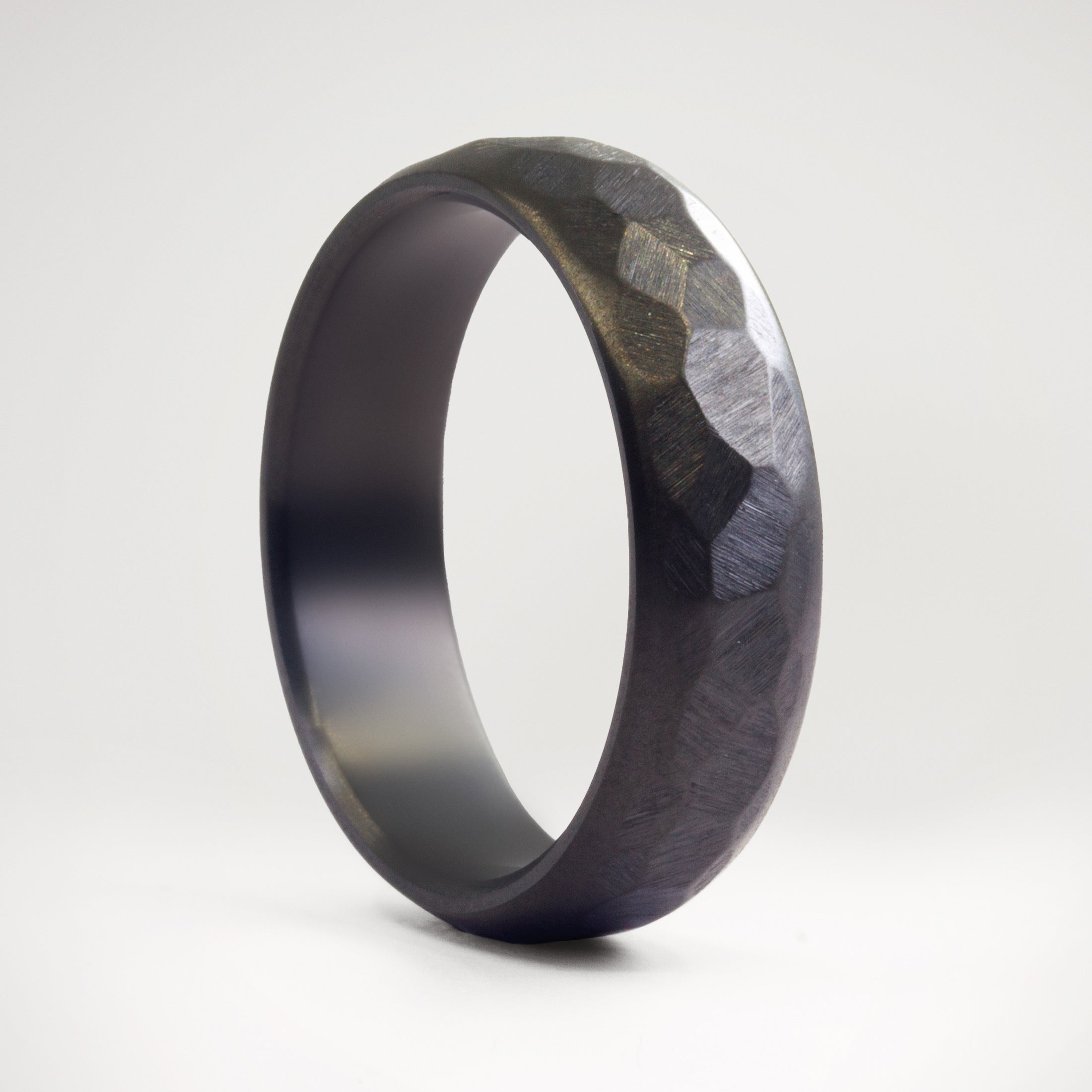 Hammered Black Zirconium men ring