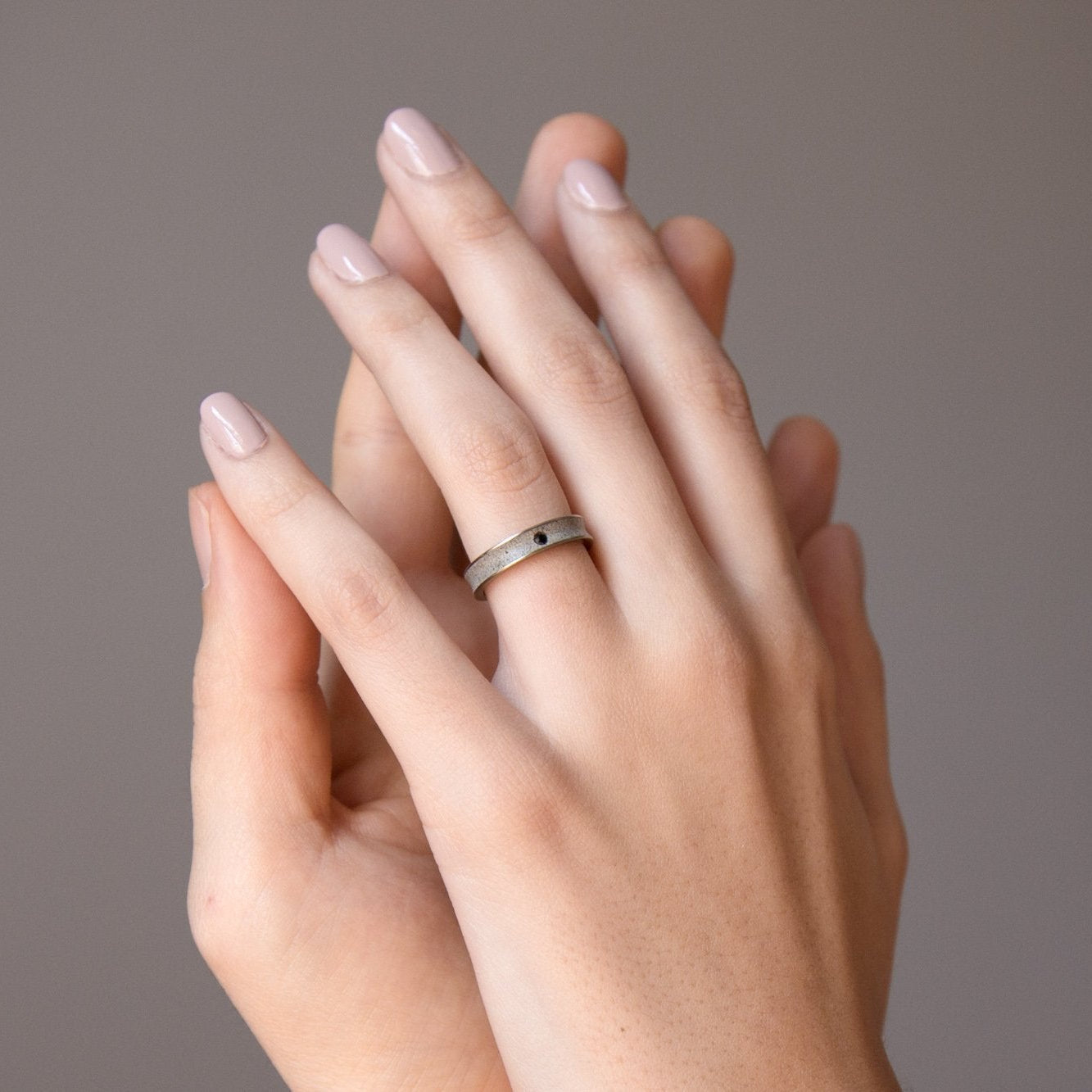 Grey concrete and titanium with Swarovski Wedding bands - Loreto Rings