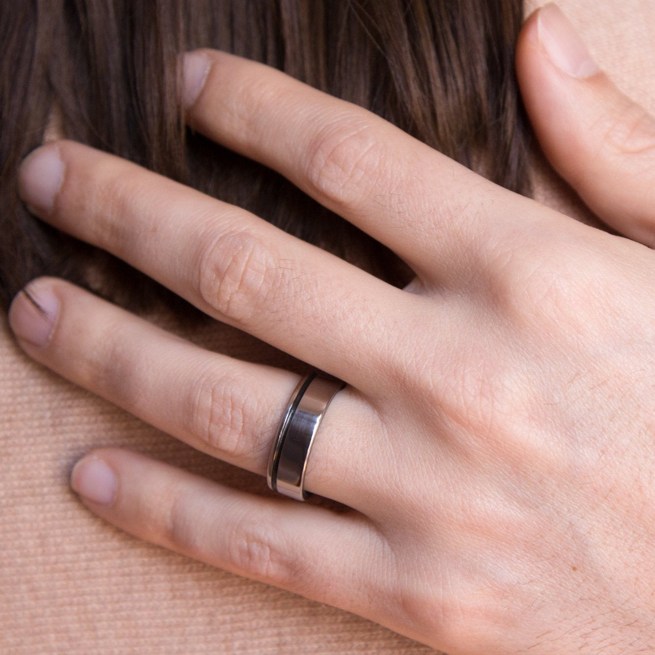 polished titanium with carbon fiber Wedding bands - Loreto Rings