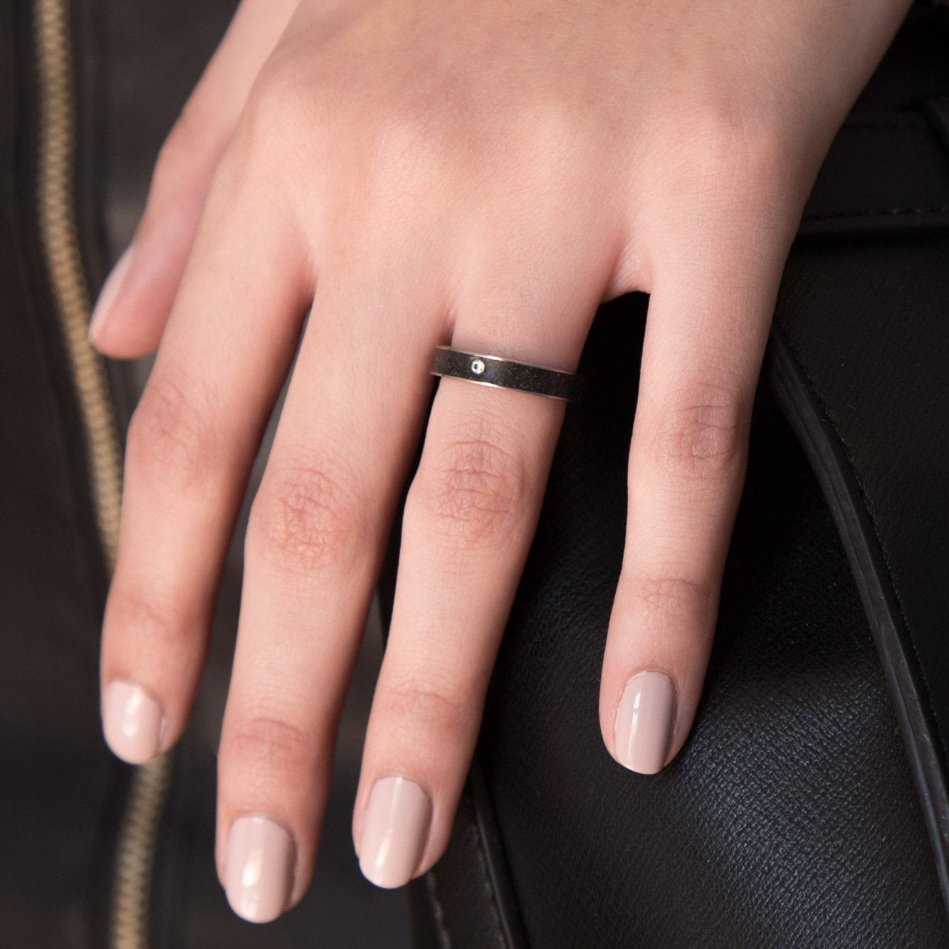 Black concrete and titanium with Swarovski Wedding bands - Loreto Rings