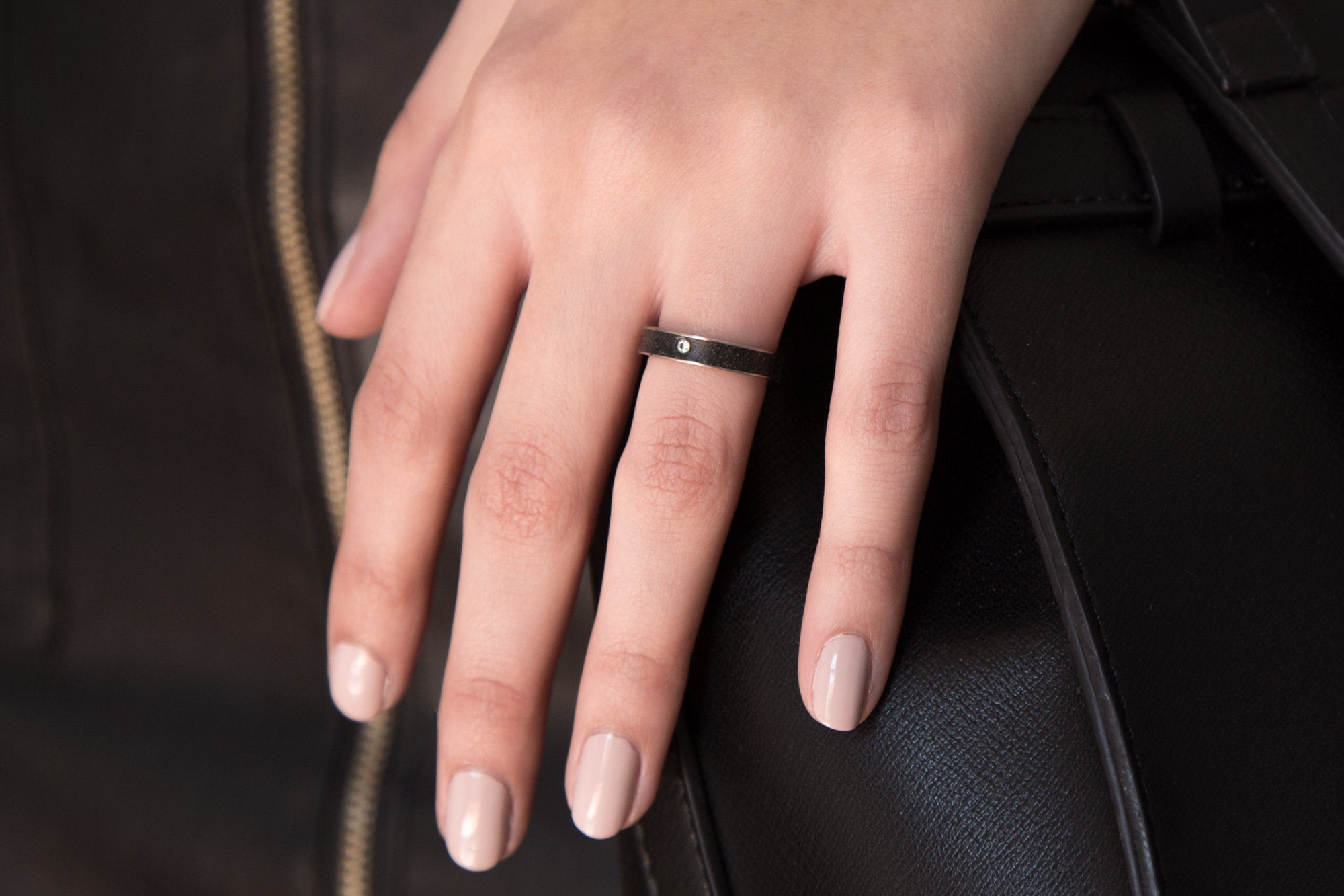 Black concrete & titanium with Swarovski crystal Ring - Loreto Rings