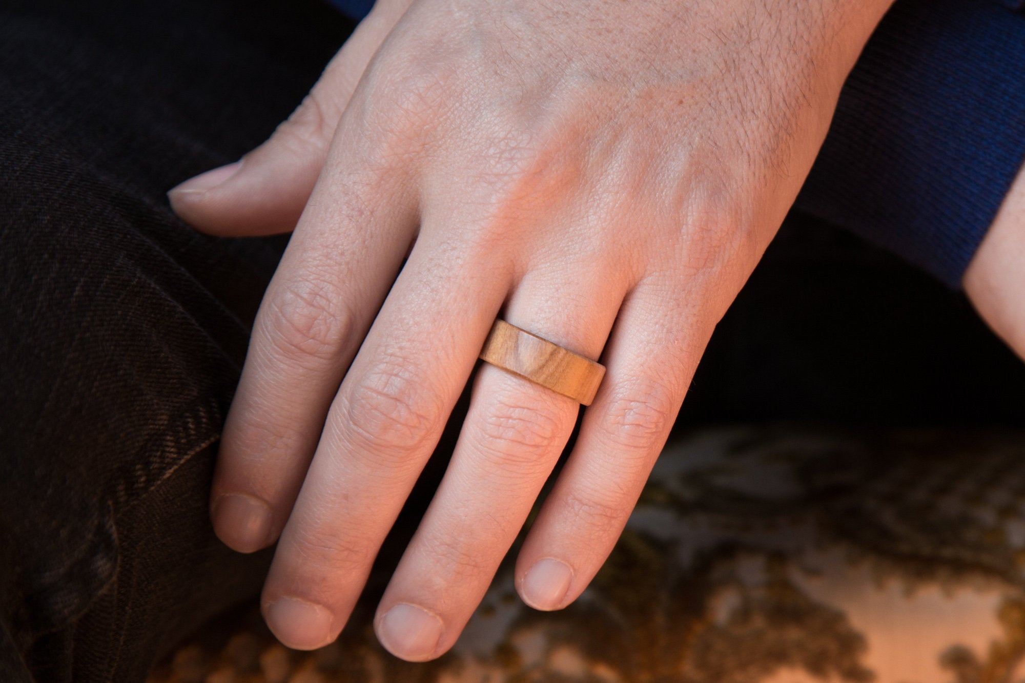 Flat titanium and olive wood Ring - Loreto Rings