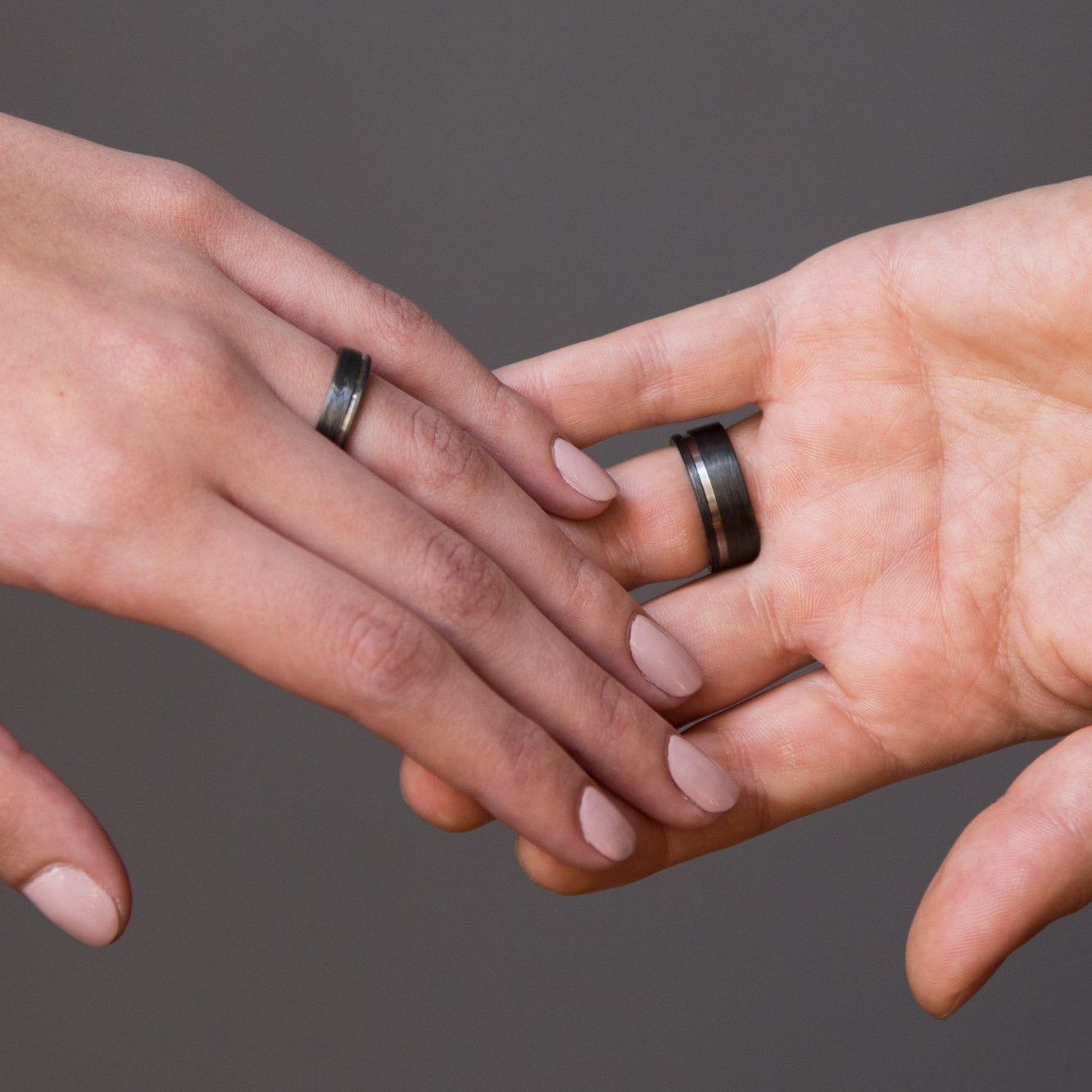 Carbon fiber and low relief titanium Wedding bands - Loreto Rings