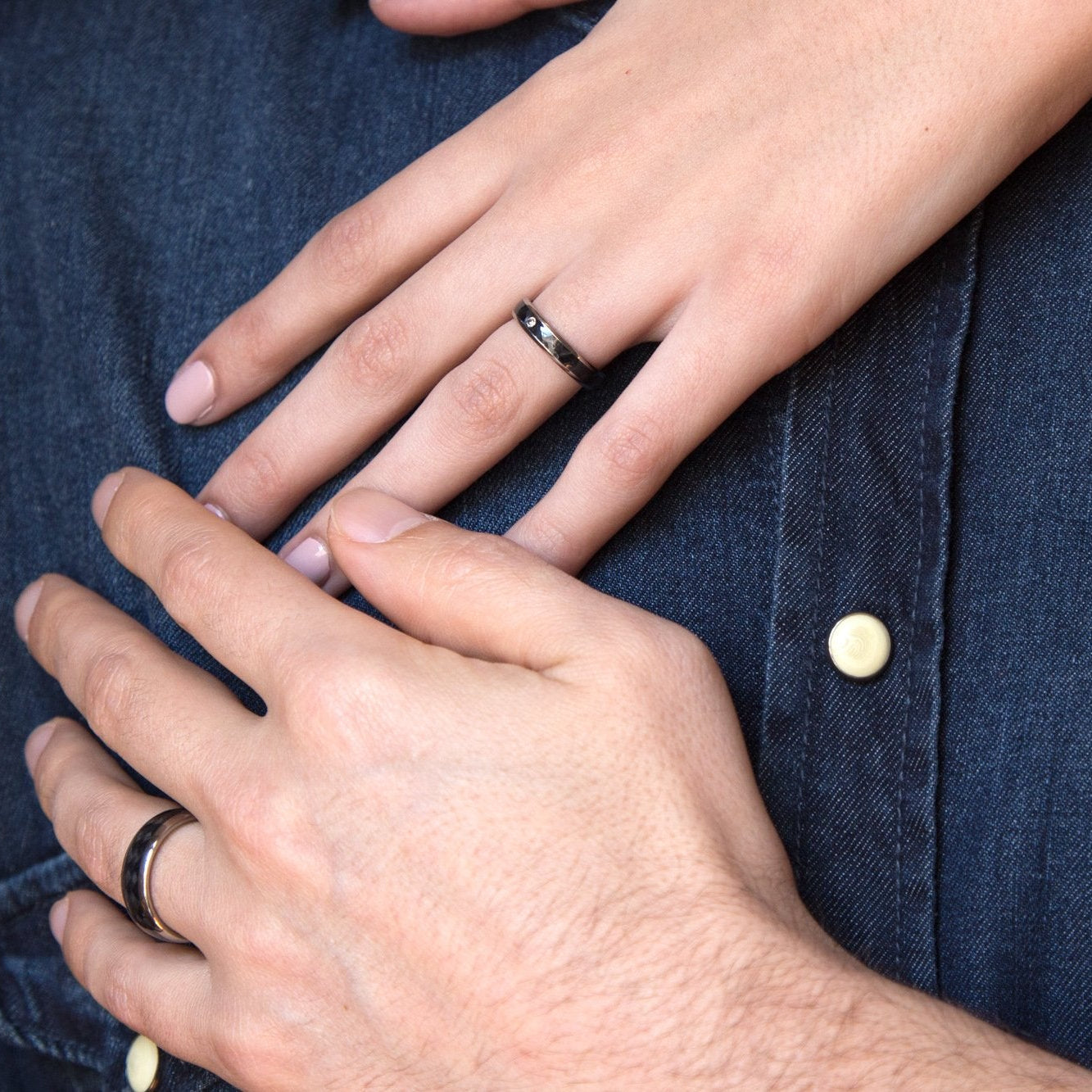 Polished carbon fiber and titanium edges Ring - Loreto Rings