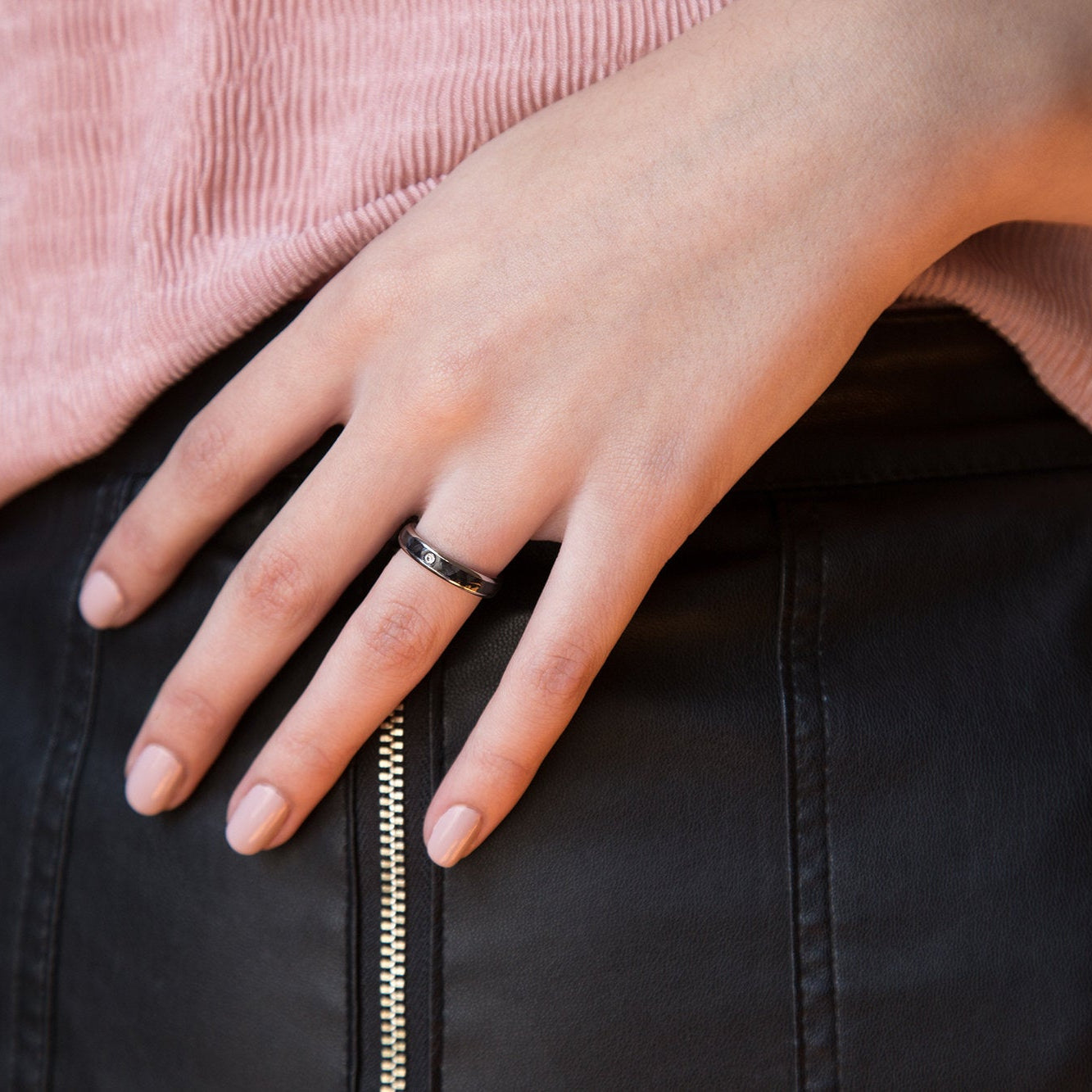 Polished carbon fiber and titanium edges Ring - Loreto Rings