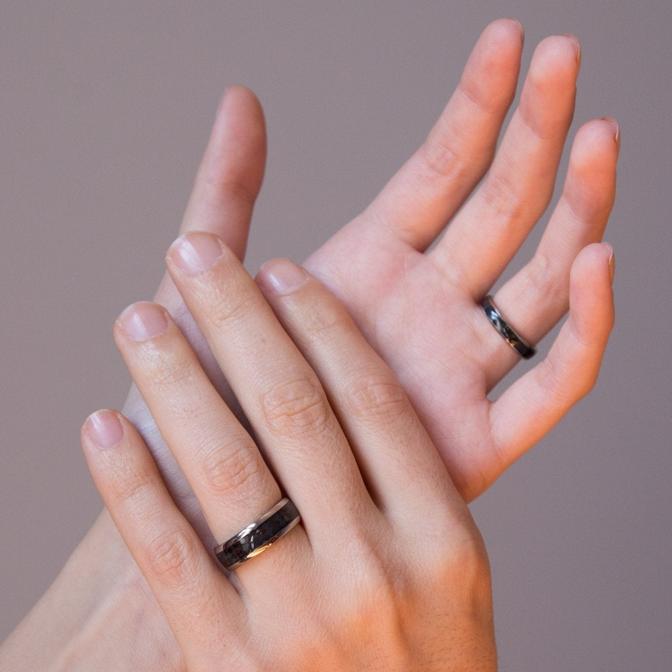 Polished carbon fiber and titanium edges Ring - Loreto Rings