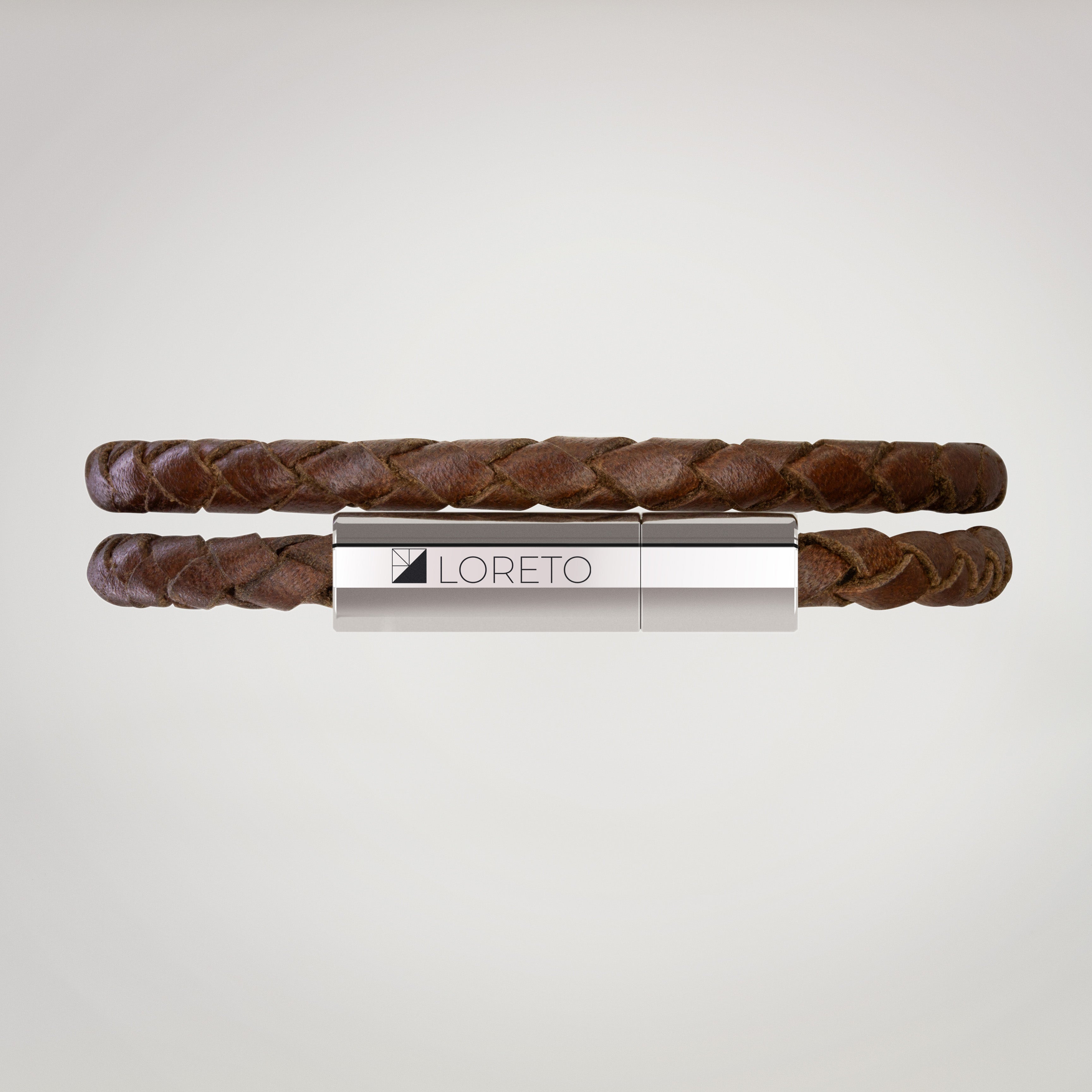 Brown Double Braided Leather Bracelet in 100% Argentine Leather and Ti