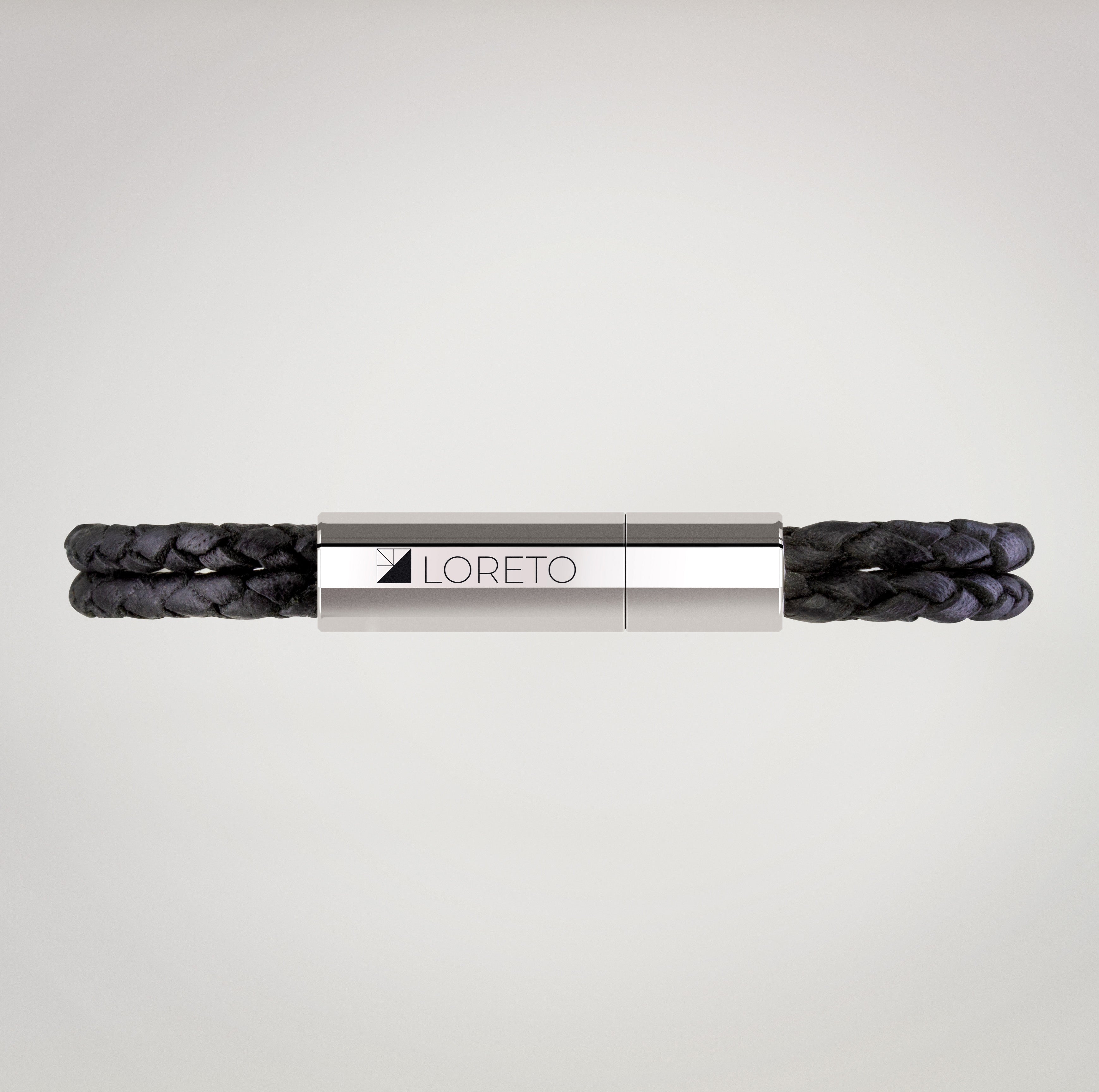 Geflochtenes Armband aus schwarzem Leder aus 100 % argentinischem Leder und Titan