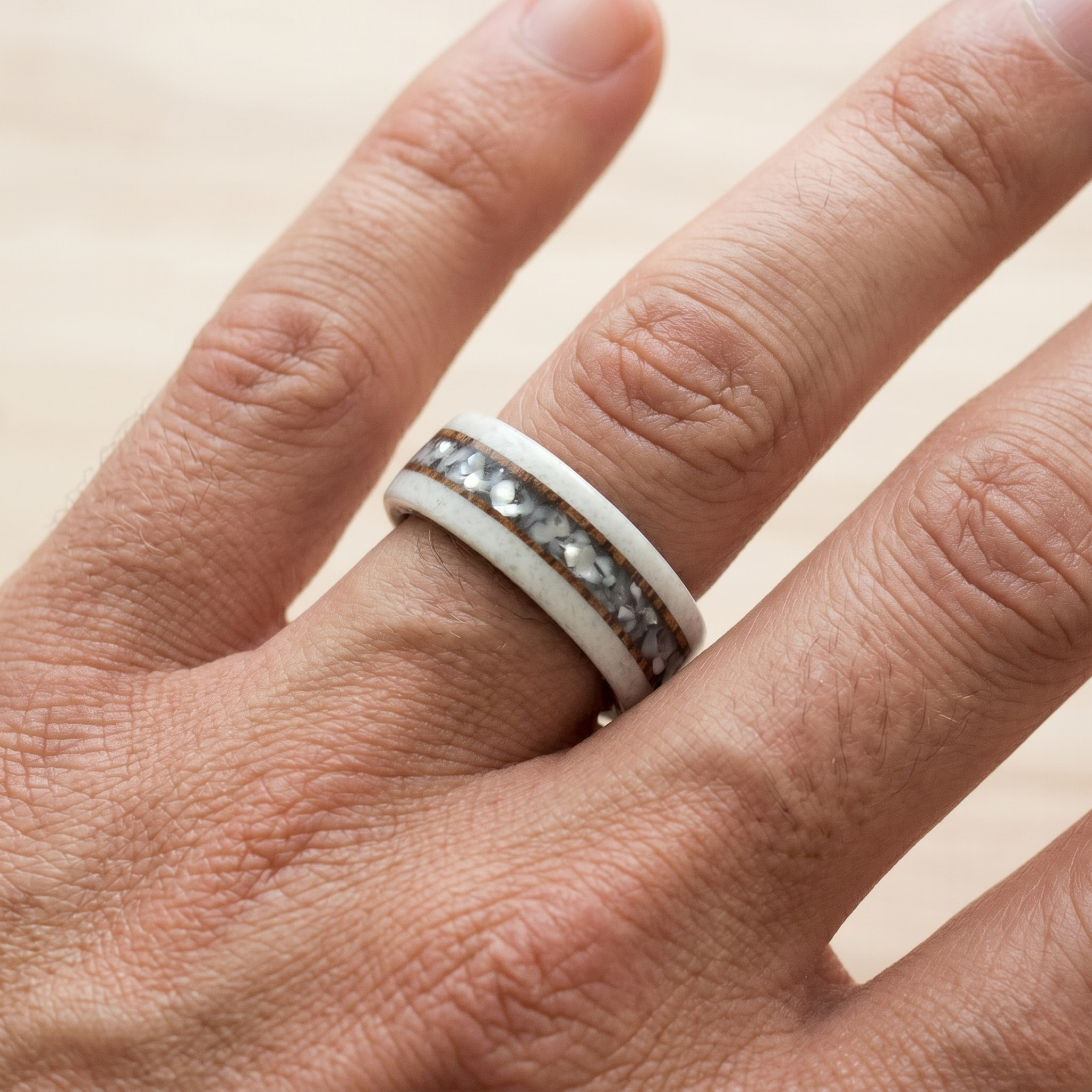 Nacre and wood ring