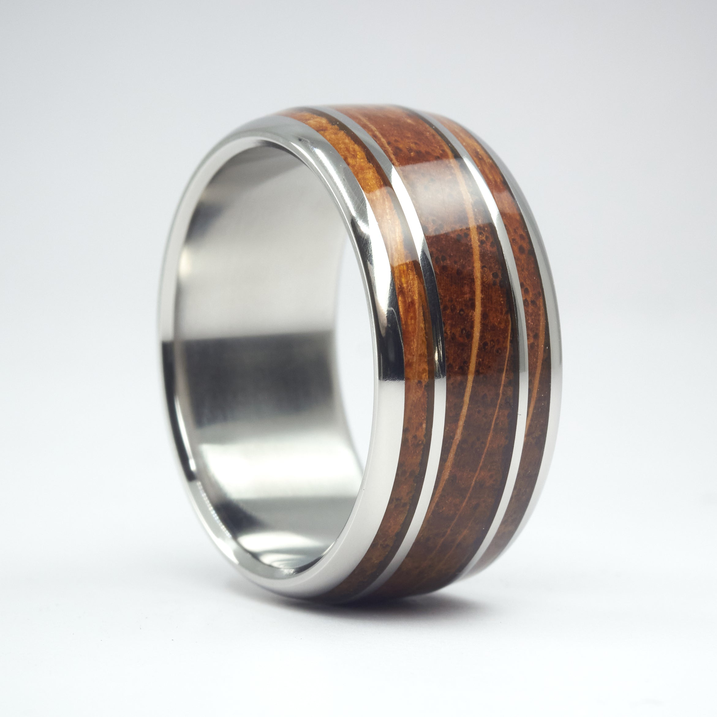 Wine barrel oak wood and titanium ring