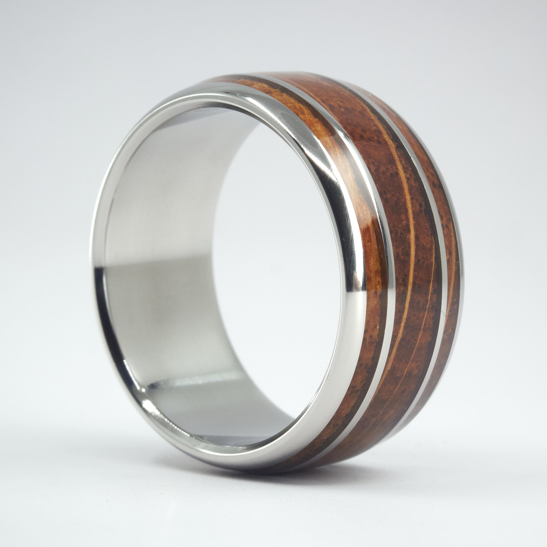 Wine barrel oak wood and titanium ring