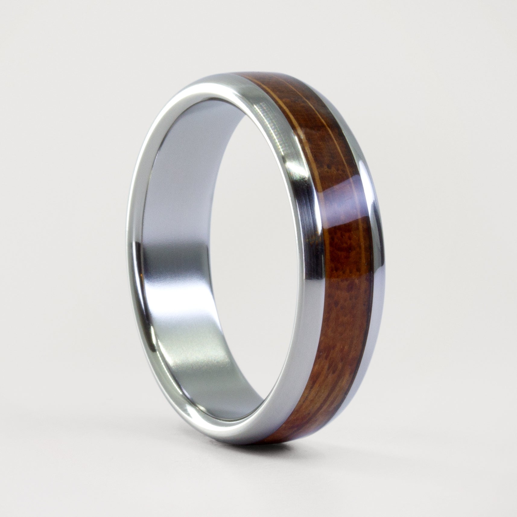 Titanium and Wine barrel oak wood ring dome