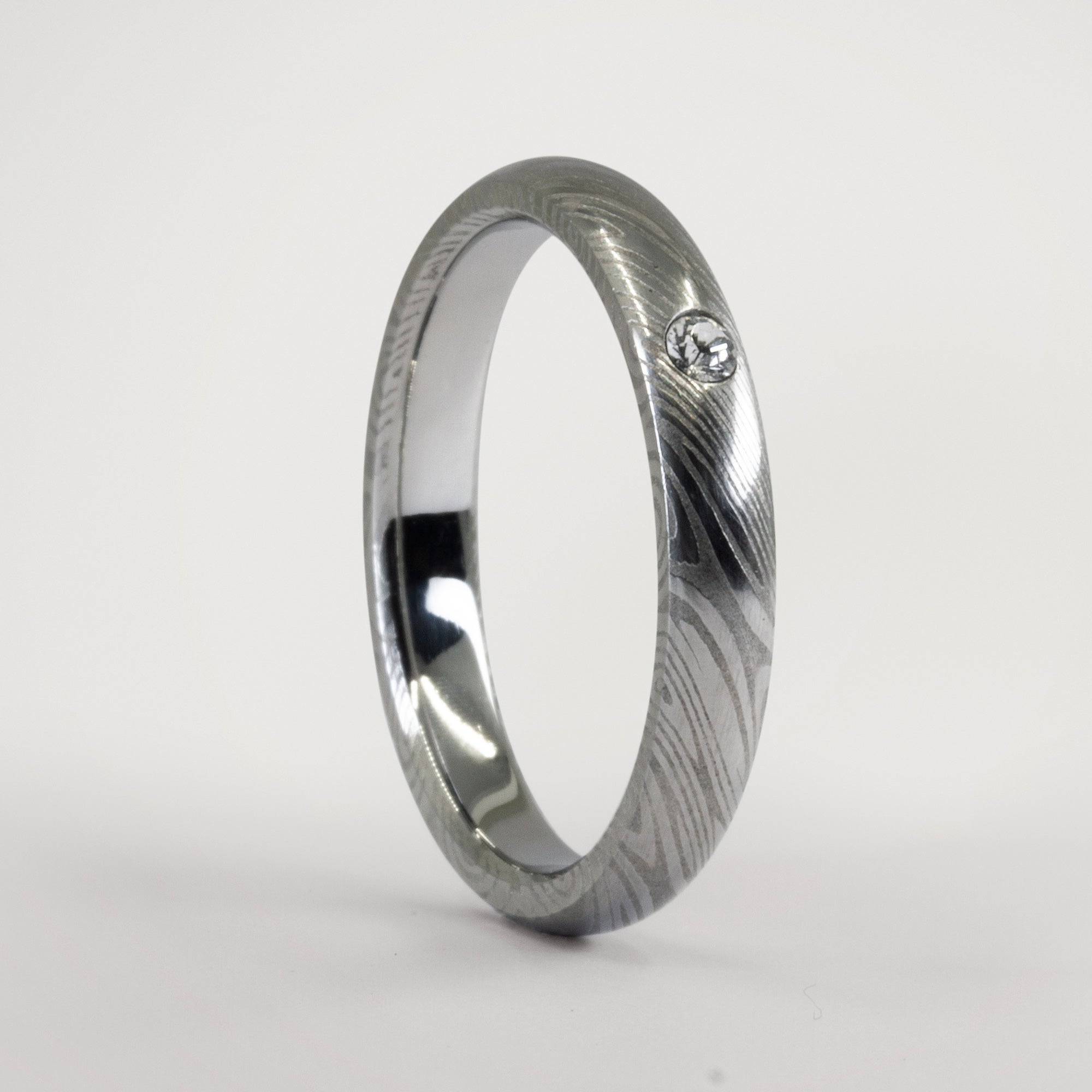 Polished Damascus steel women ring