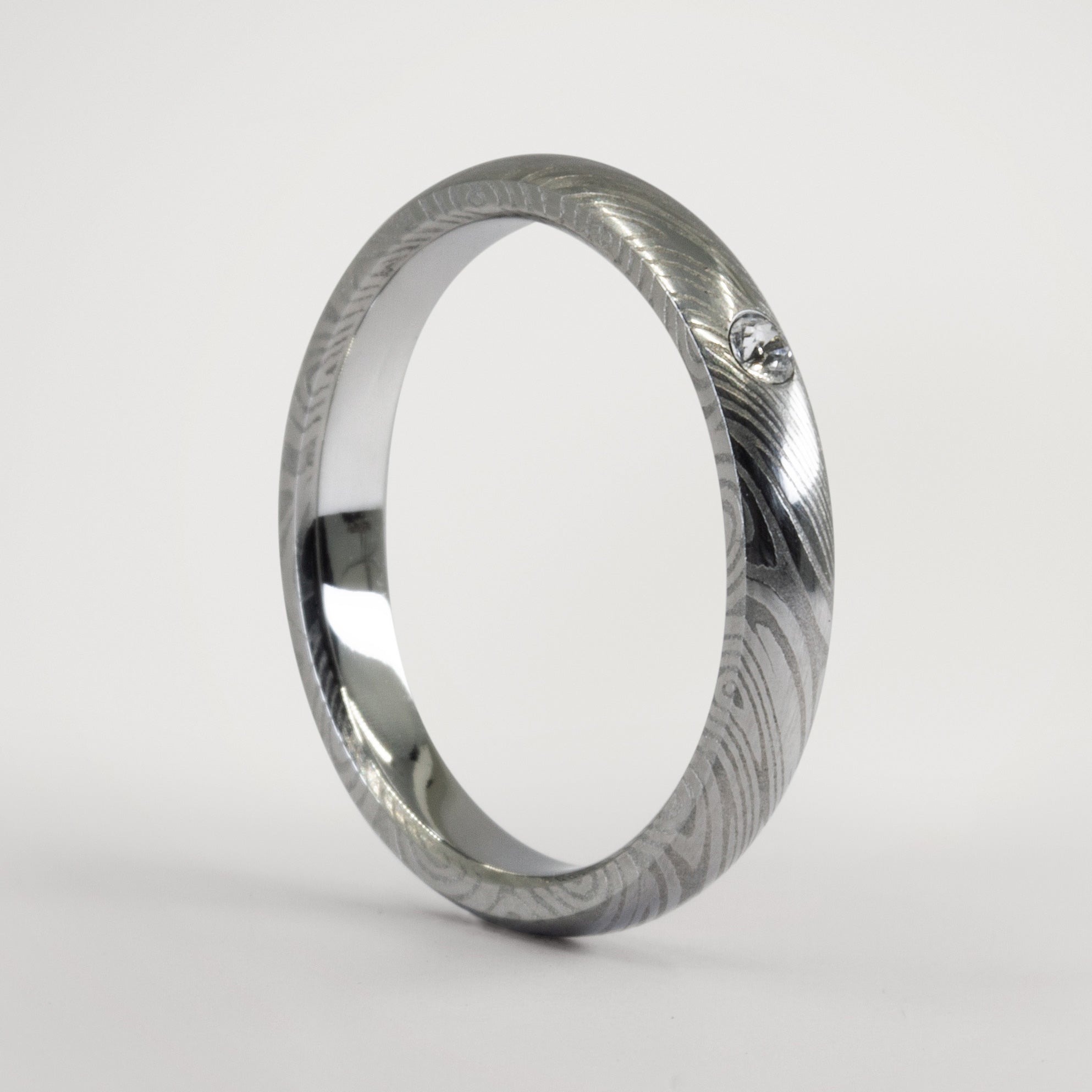 Polished Damascus steel women ring