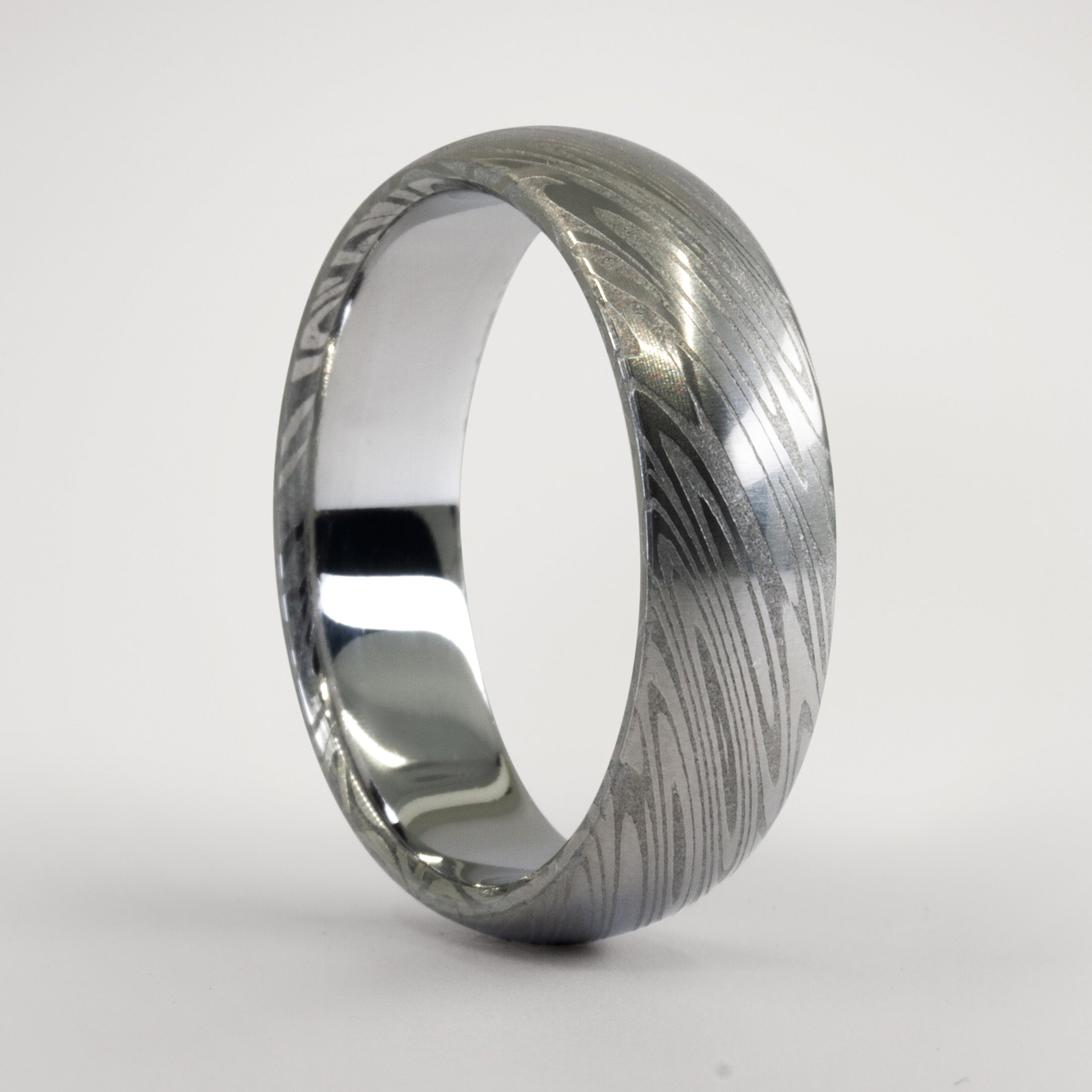 Polished Damascus steel men ring