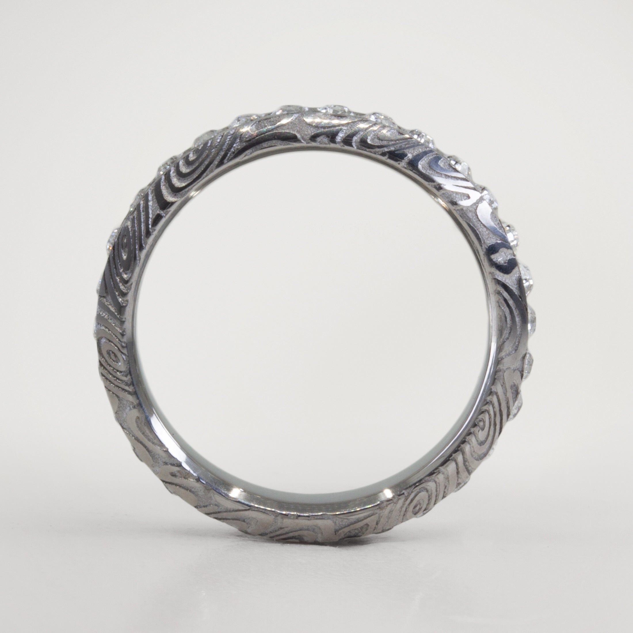 Eternity damascus steel ring