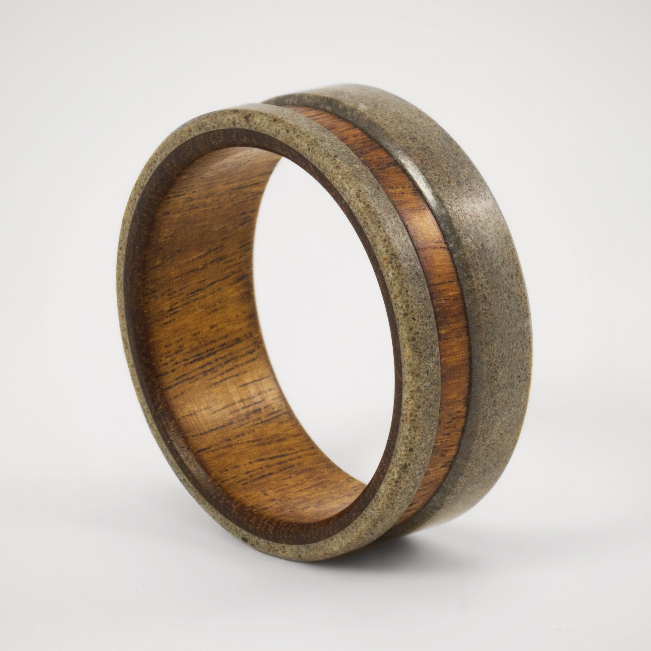 Gray concrete & wood low relief ring