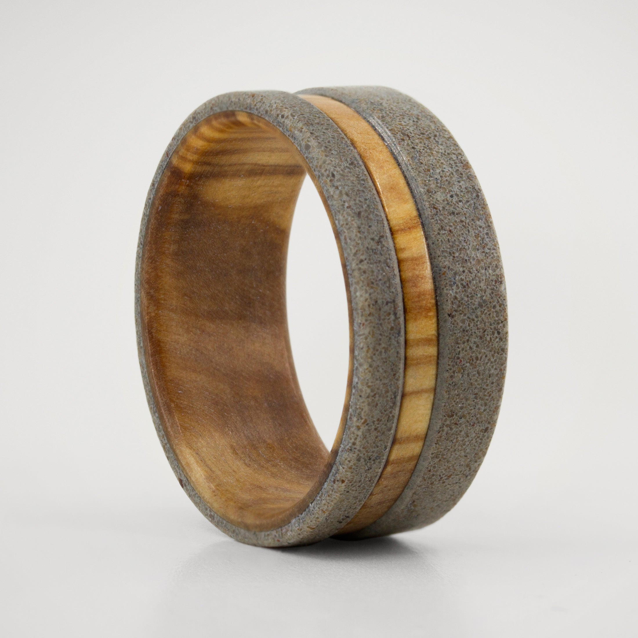 Gray concrete & olive wood ring