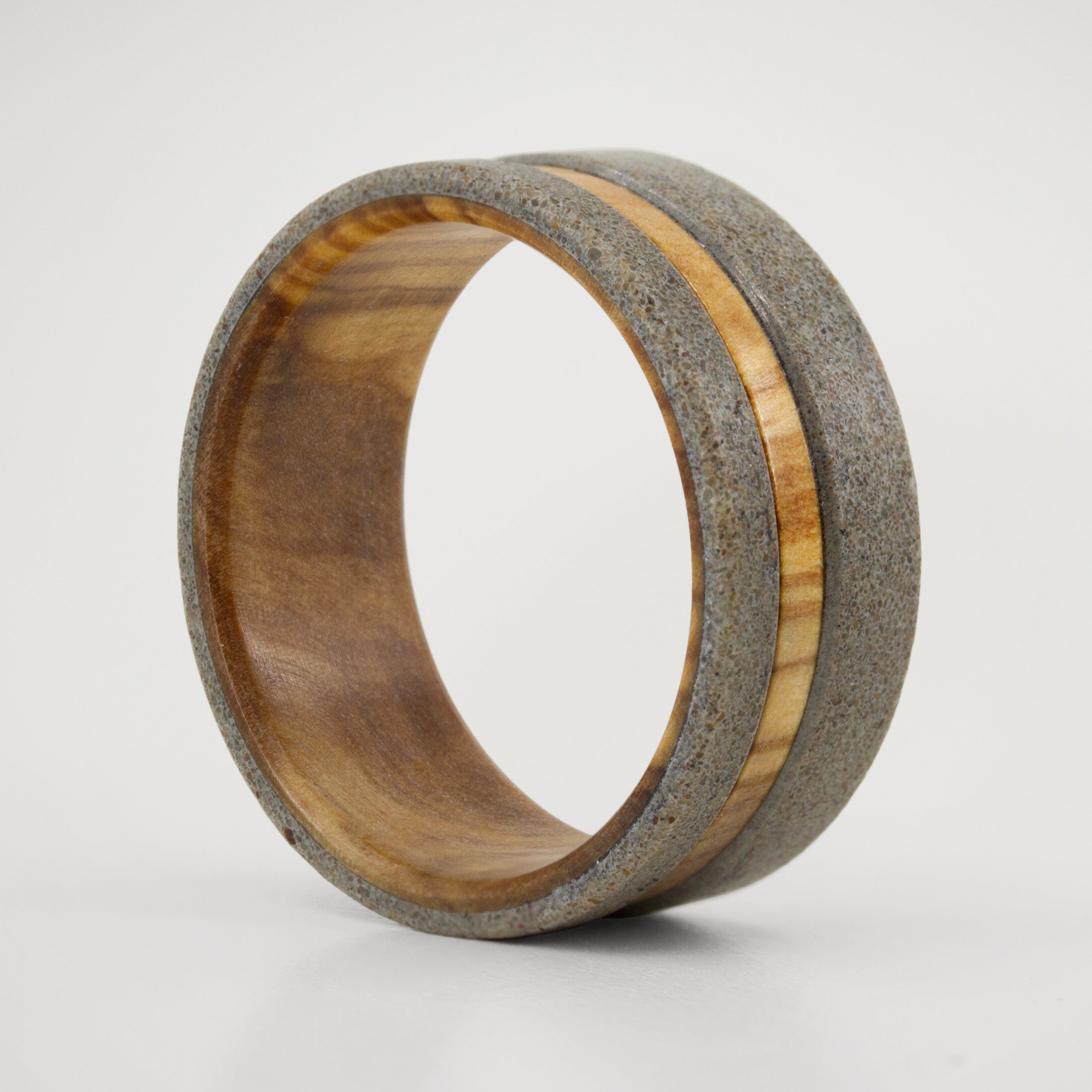 Gray concrete & olive wood ring