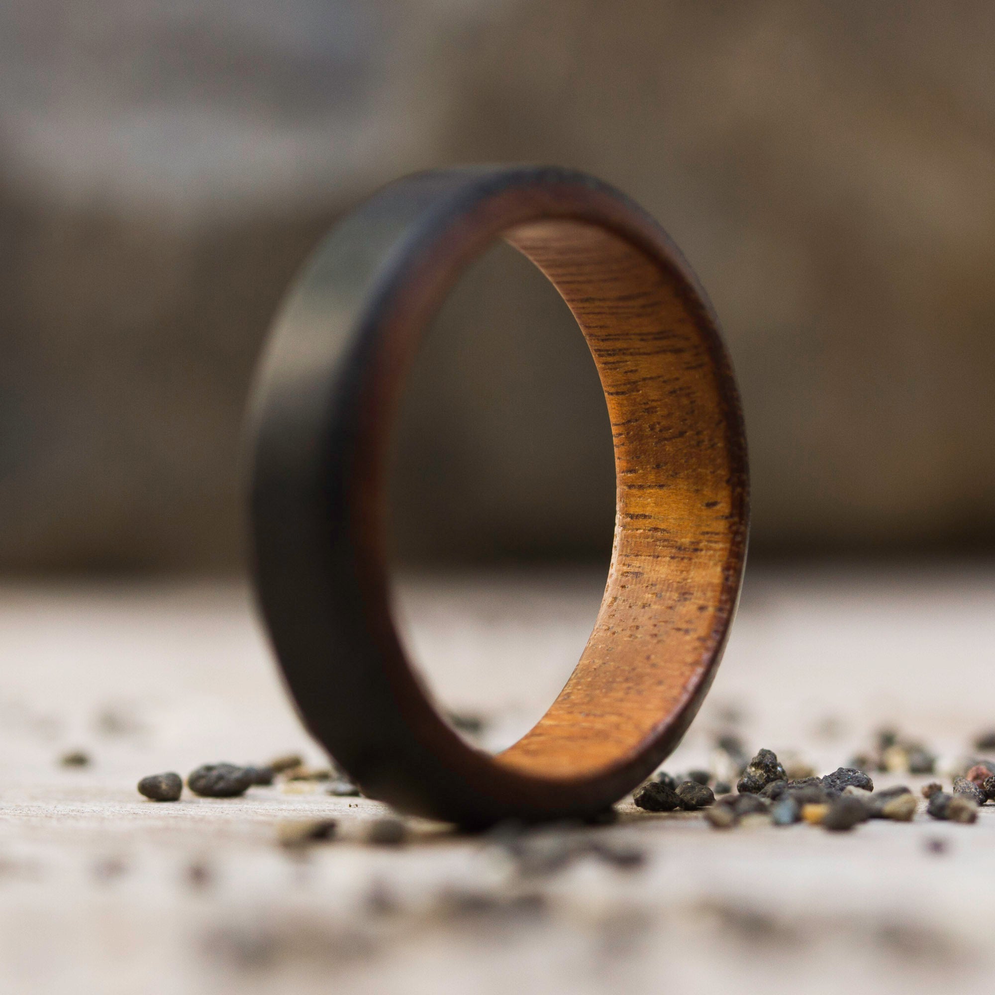 Black concrete and wood Beveled ring